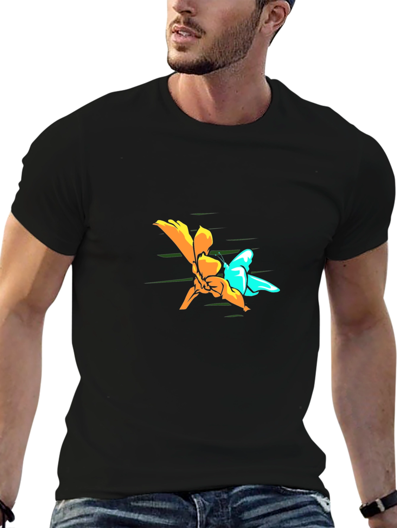 Butterfly and Flower Graphic Tee - Black