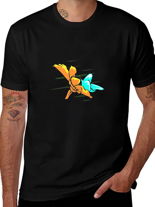 Butterfly and Flower Graphic Tee - Black