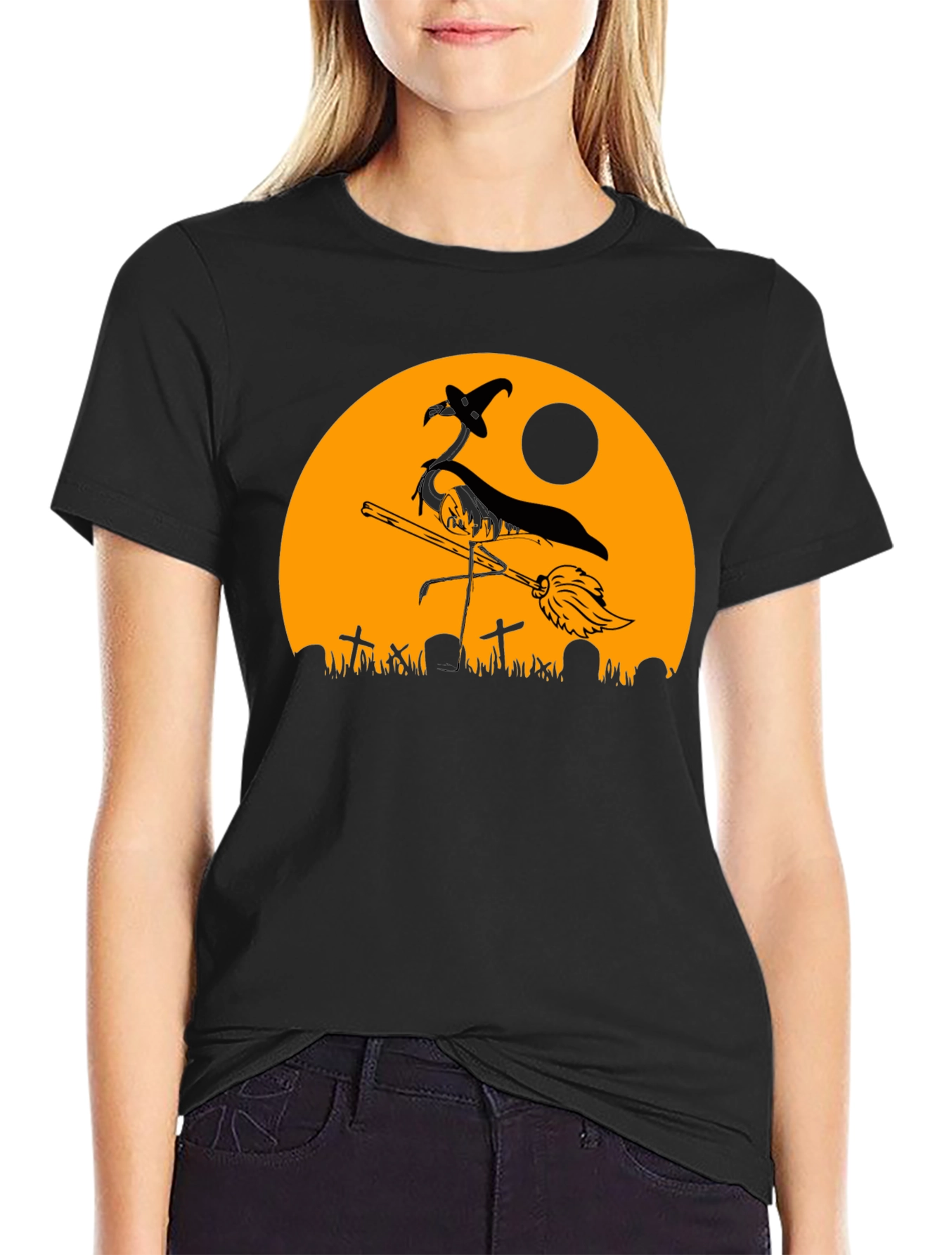 Halloween Witch Flamingo T-Shirt