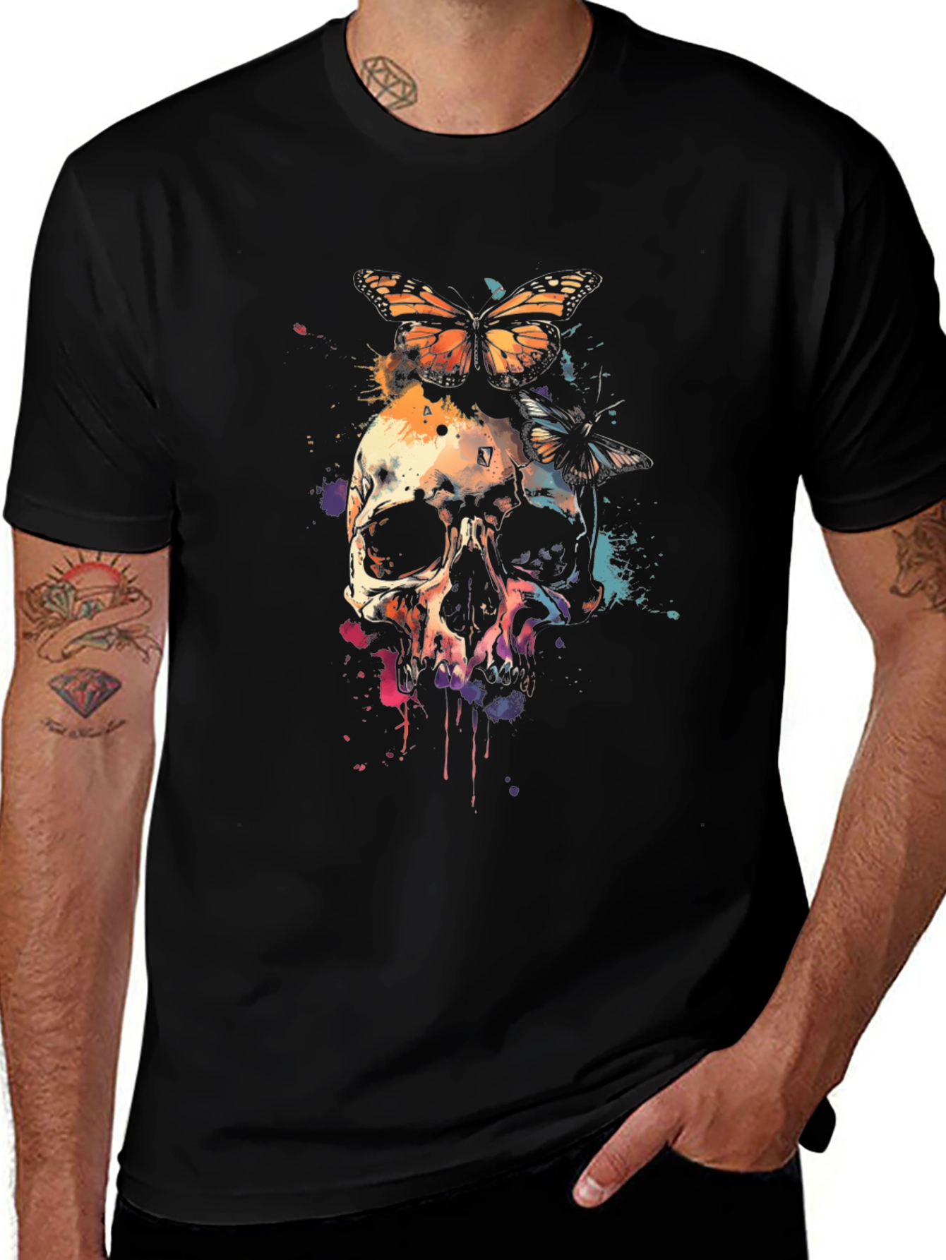 Skull Butterfly Graphic Tee - Unique Design