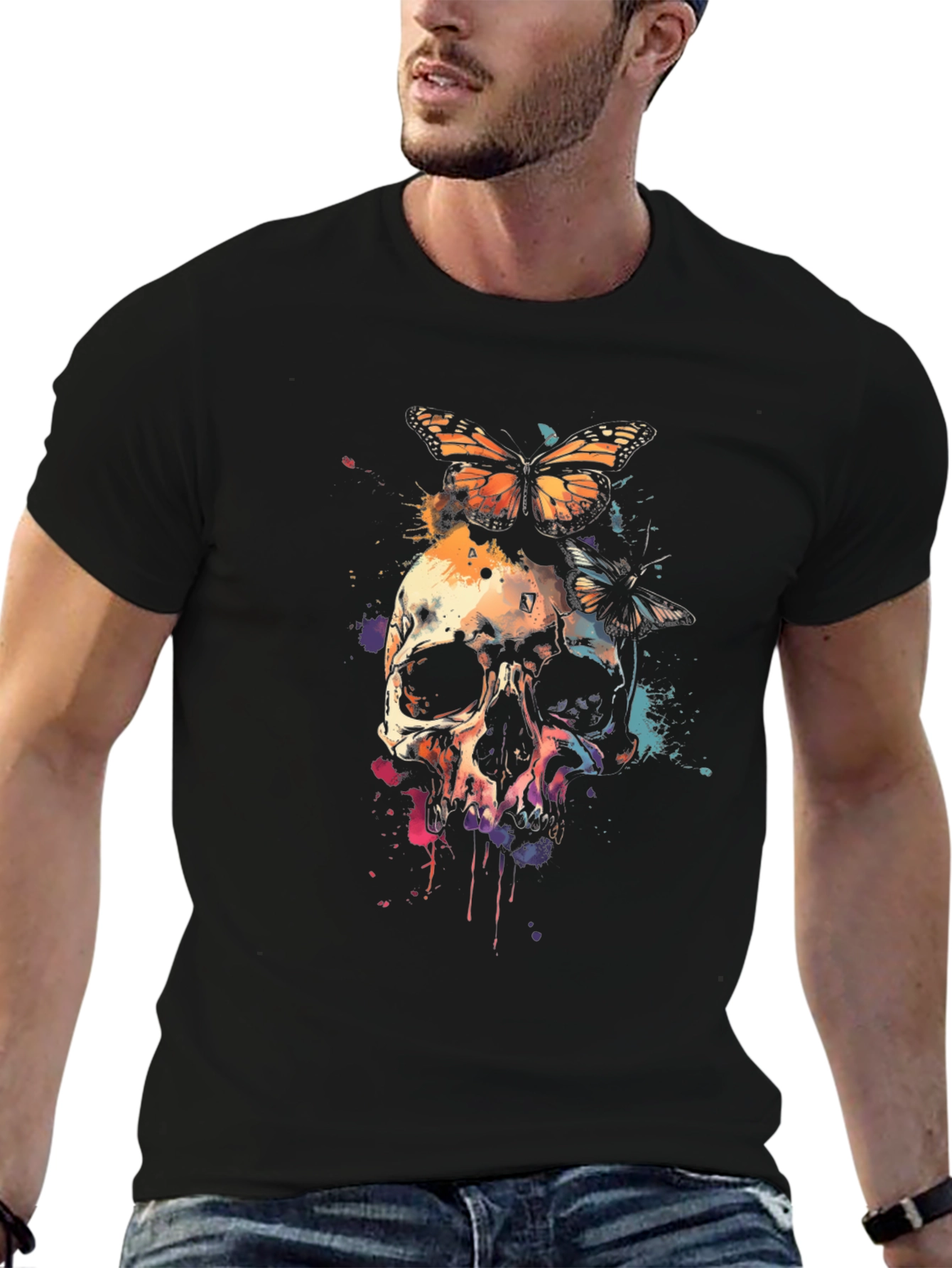 Skull Butterfly Graphic Tee - Unique Design