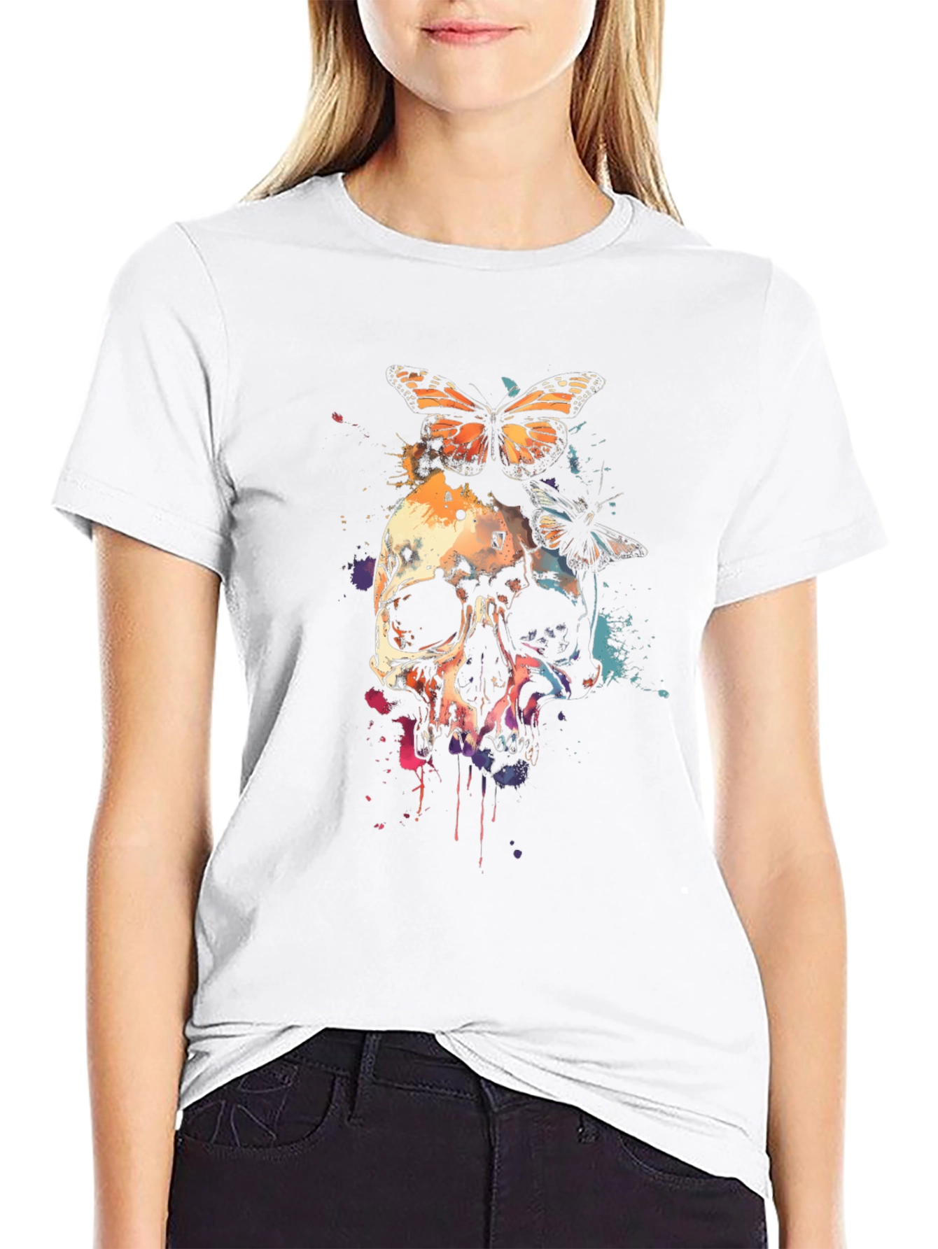 Skull Butterfly Graphic Tee - Unique Design