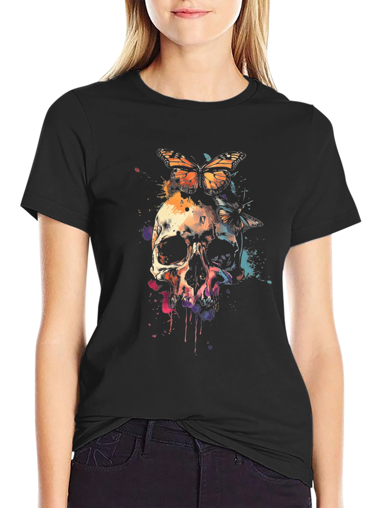 Skull Butterfly Graphic Tee - Unique Design