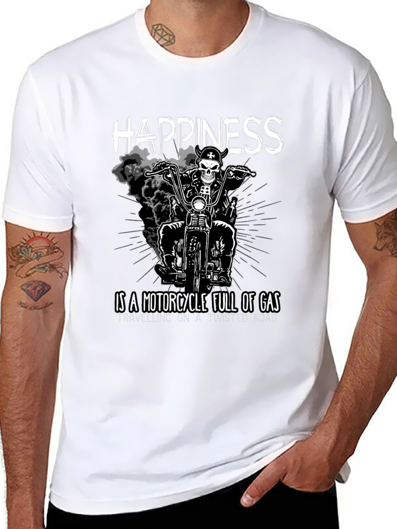 Happiness Motorcycle Black Graphic T-Shirt