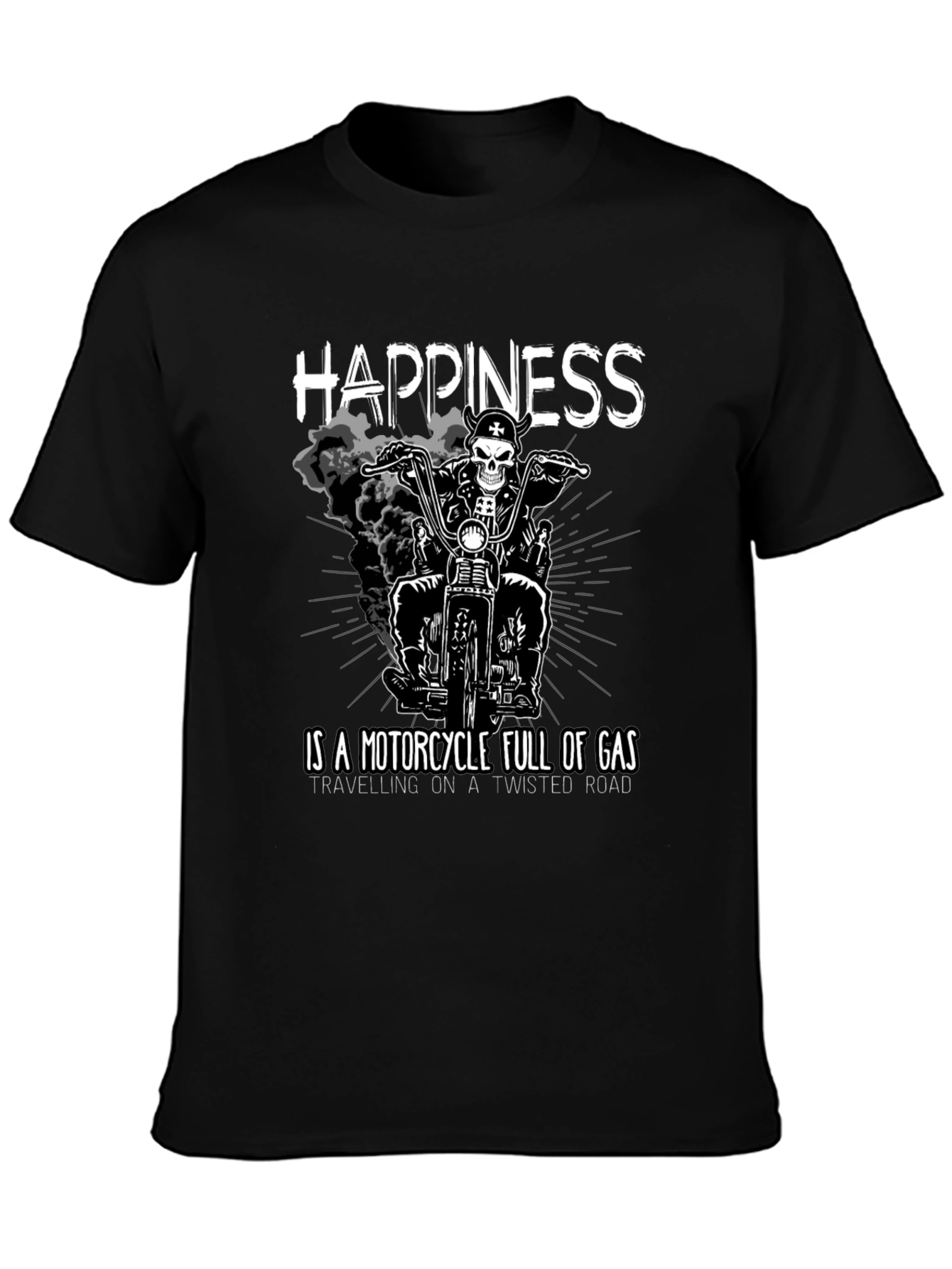 Happiness Motorcycle Black Graphic T-Shirt