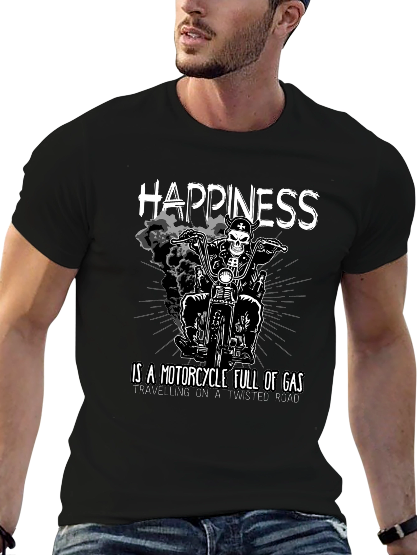 Happiness Motorcycle Black Graphic T-Shirt