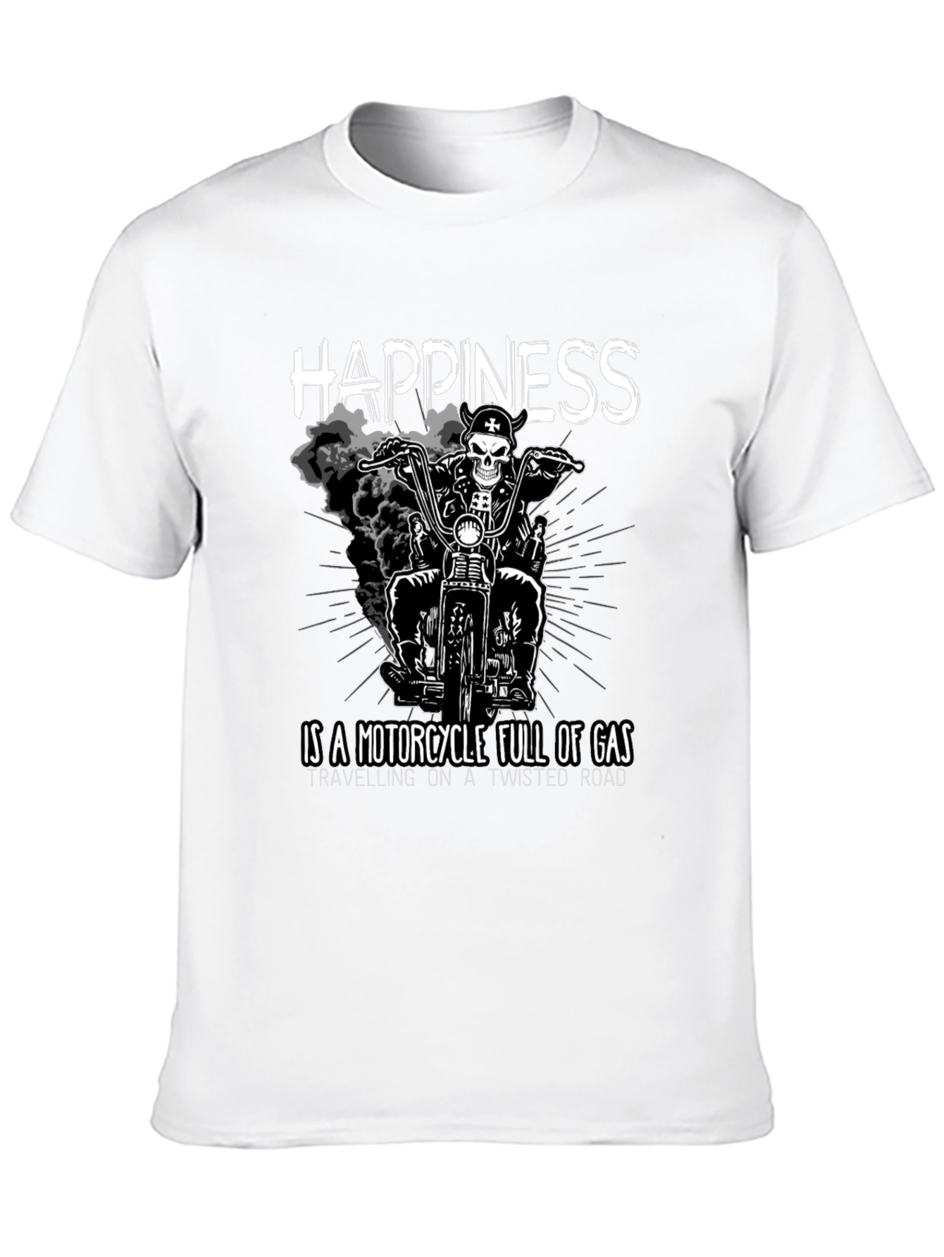 Happiness Motorcycle Black Graphic T-Shirt