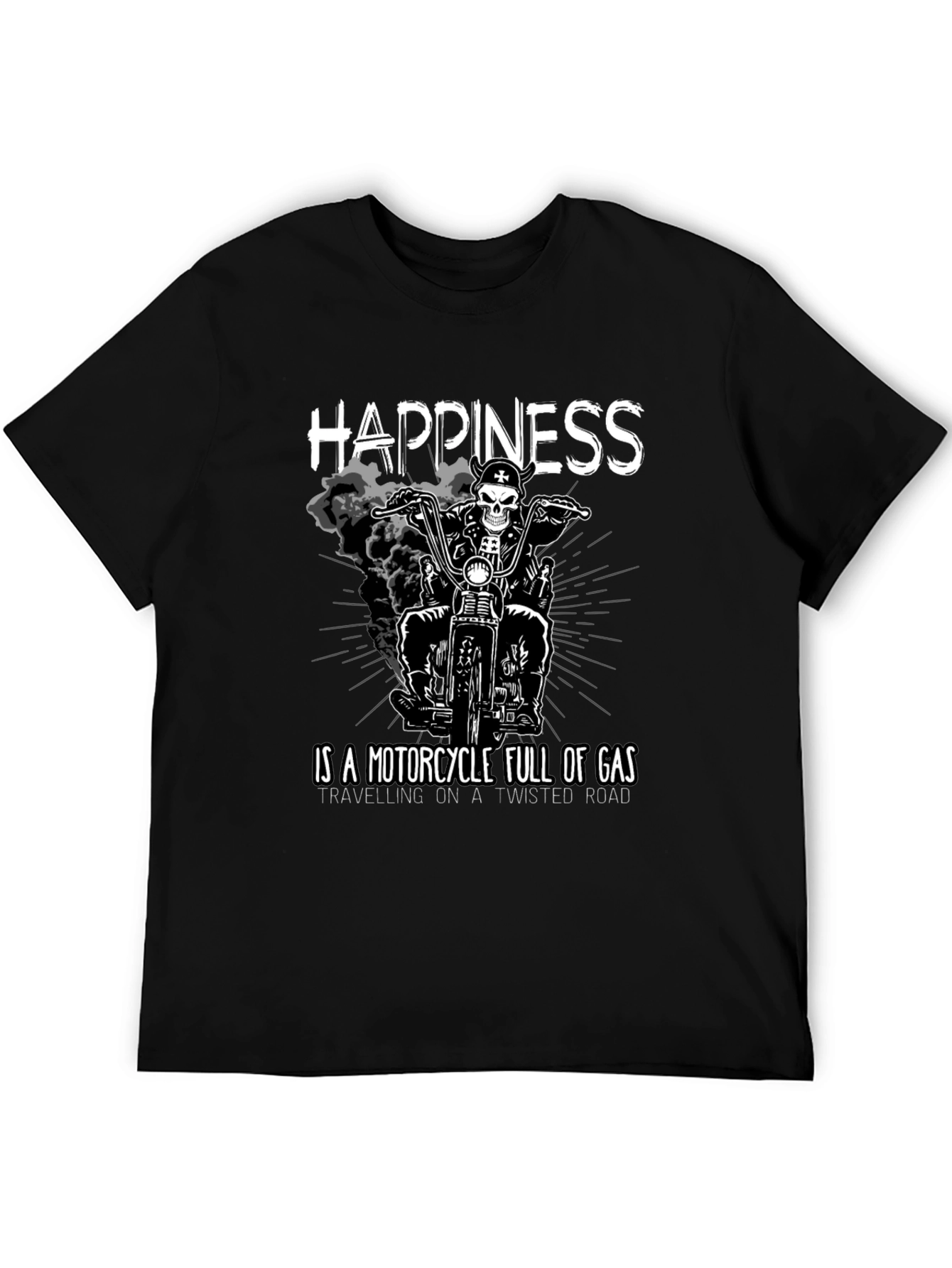 Happiness Motorcycle Black Graphic T-Shirt