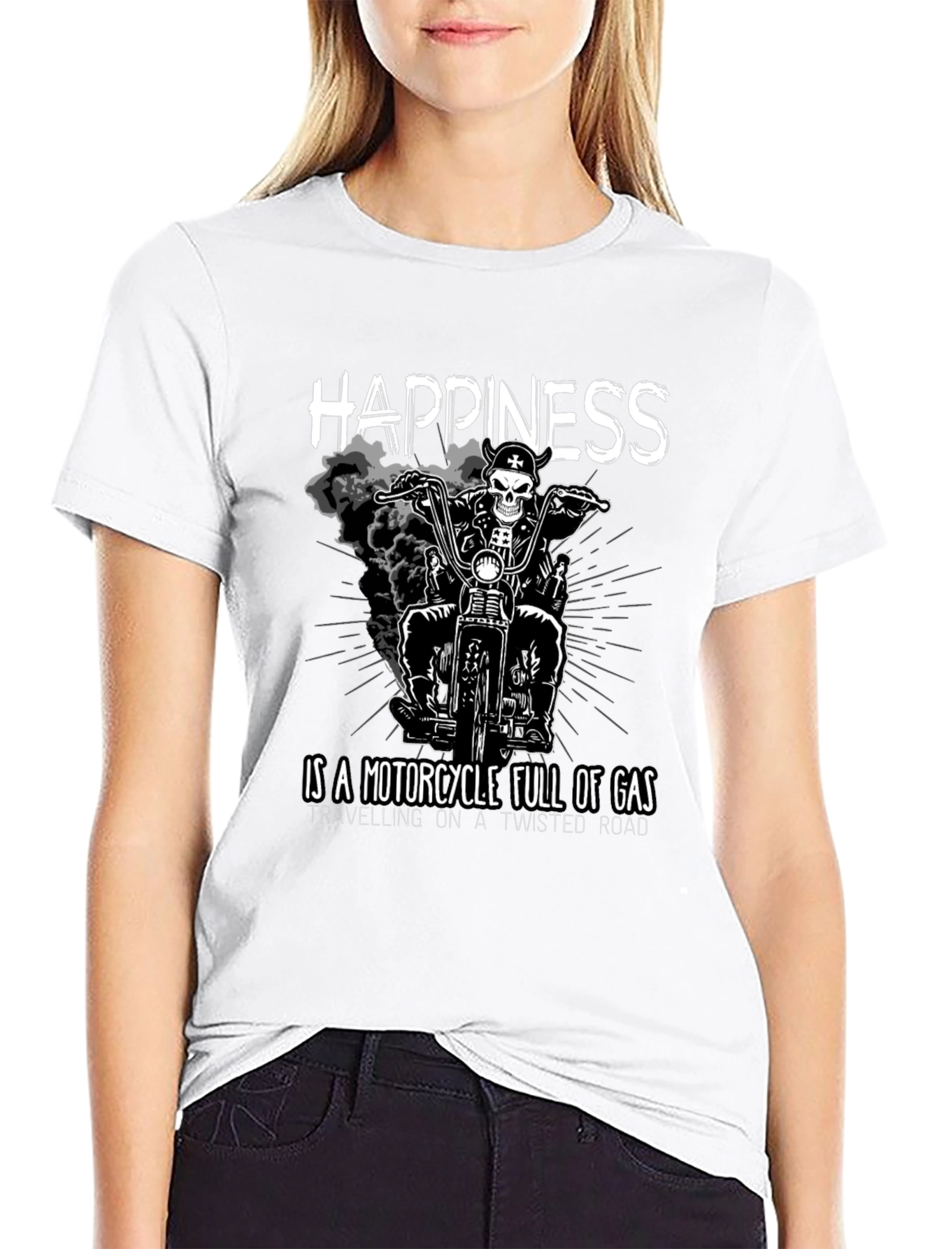 Happiness Motorcycle Black Graphic T-Shirt