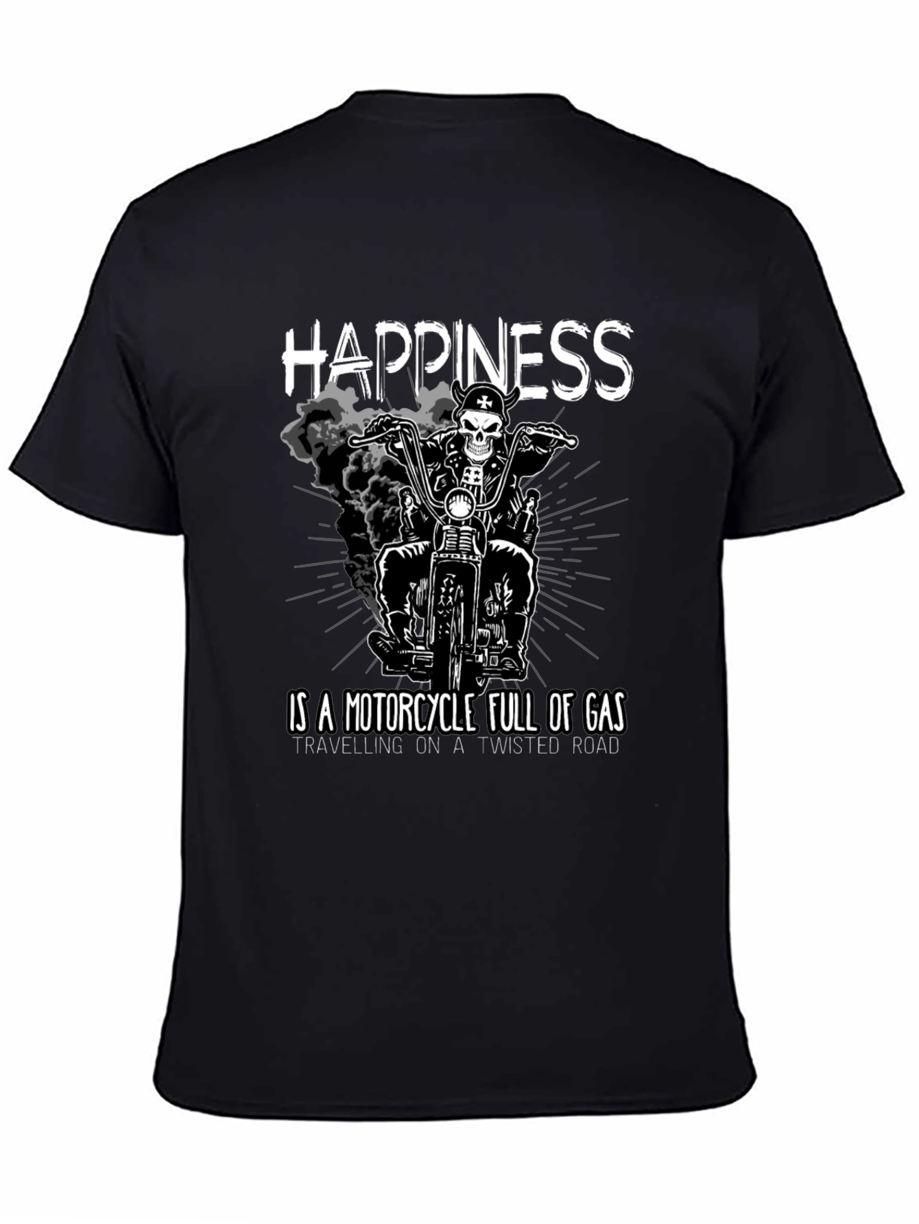 Happiness Motorcycle Black Graphic T-Shirt