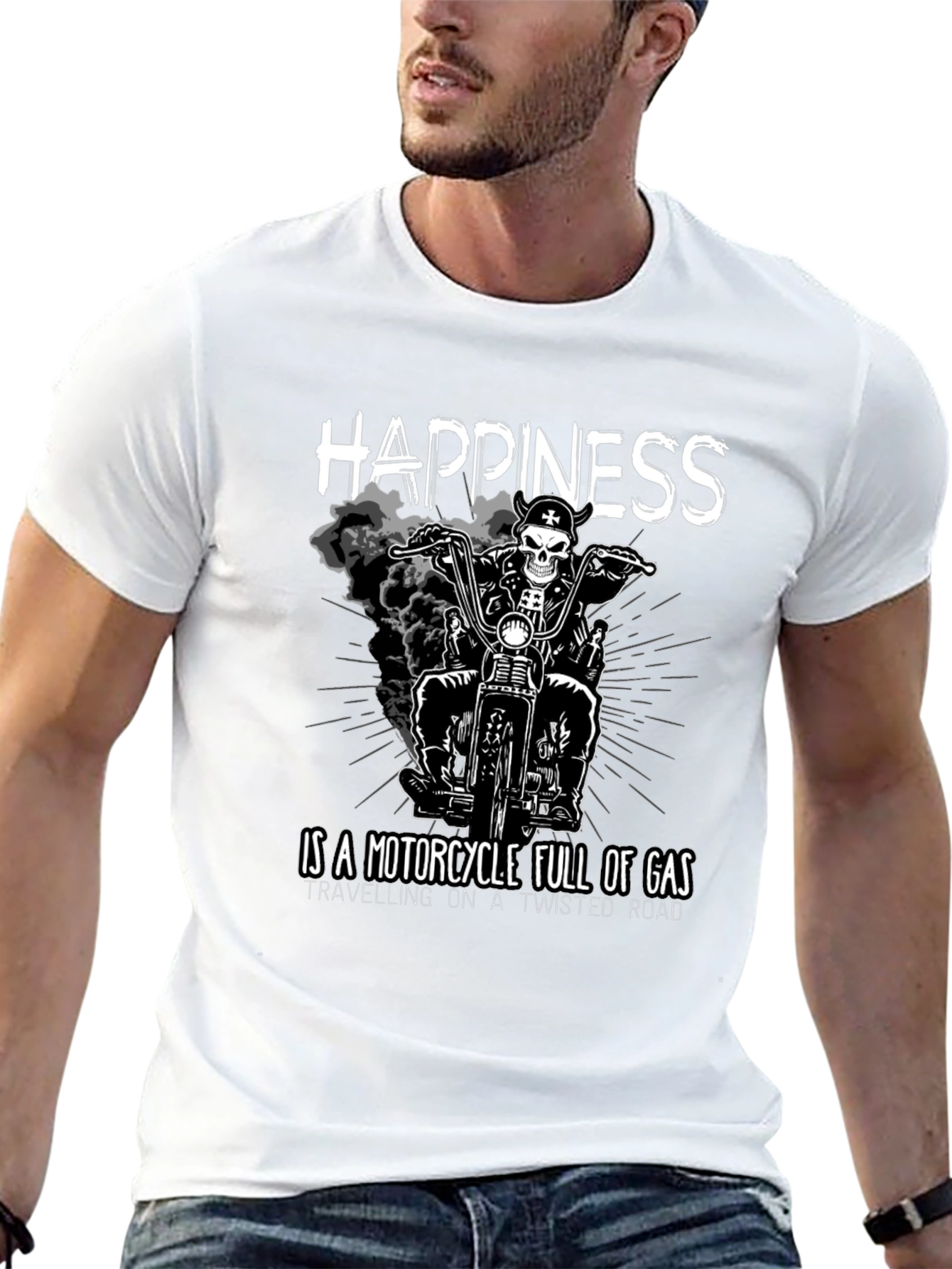 Happiness Motorcycle Black Graphic T-Shirt