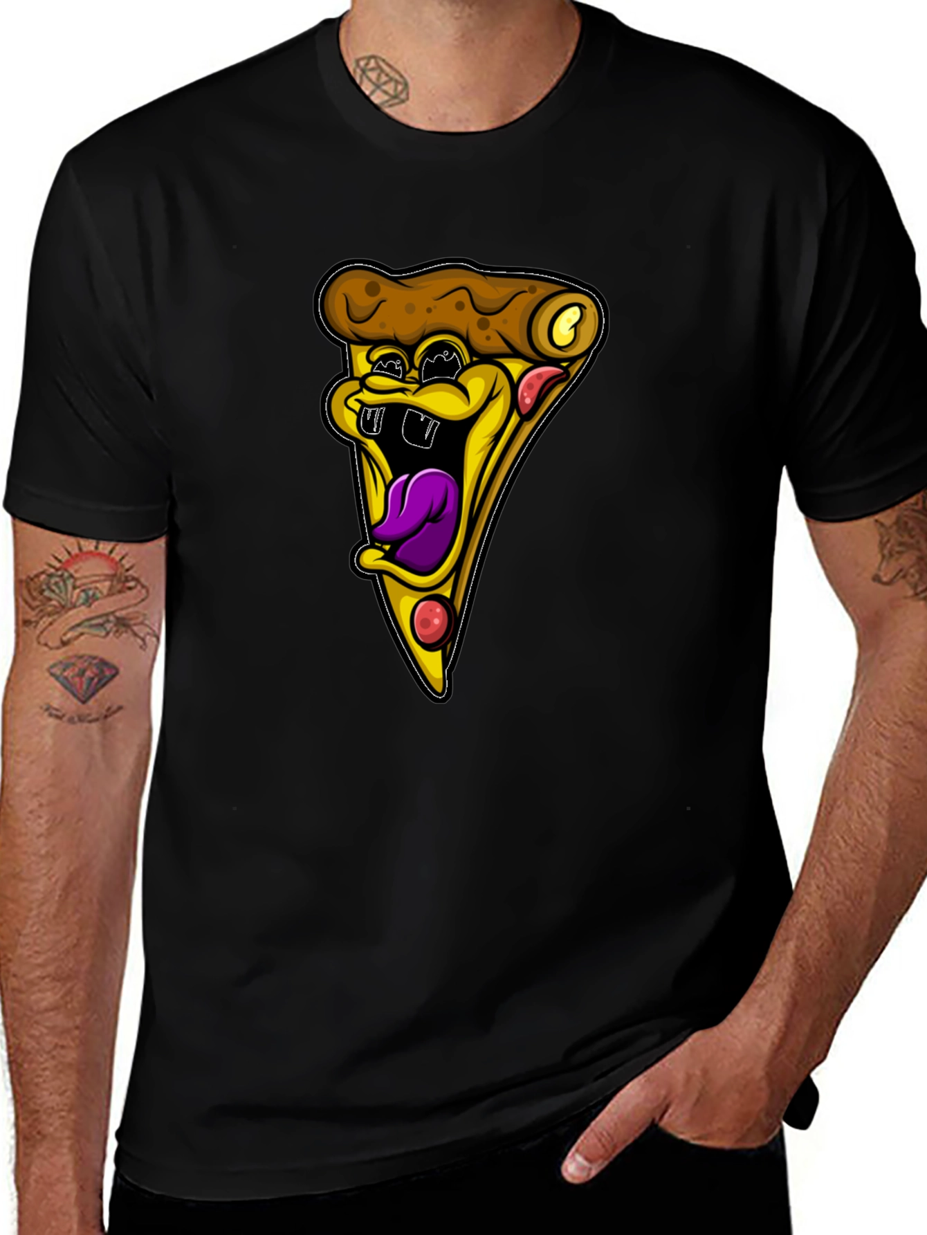 Funny Pizza Slice Graphic Black T-Shirt