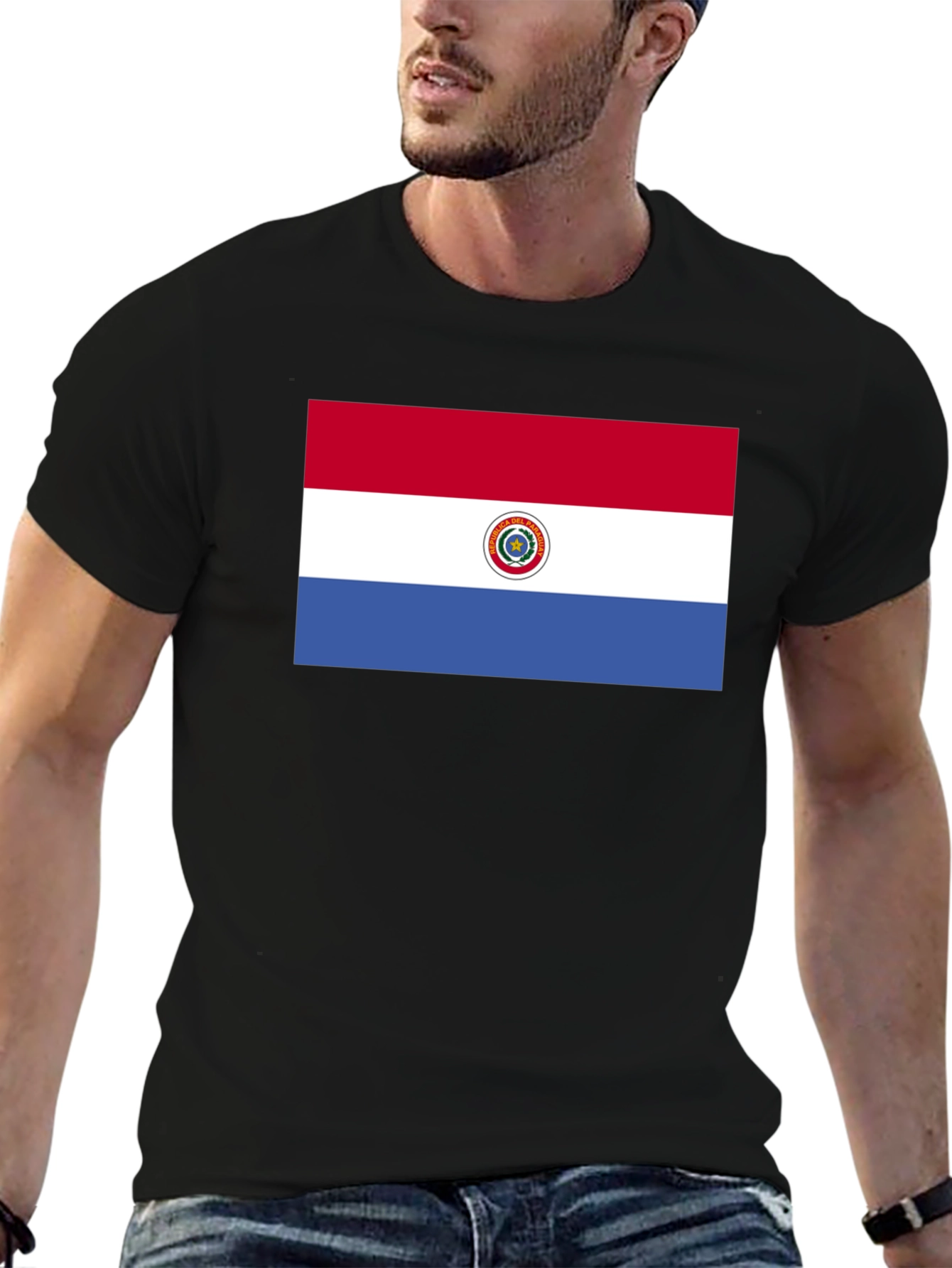 Paraguay Flag Graphic Tee - Black Cotton T-Shirt