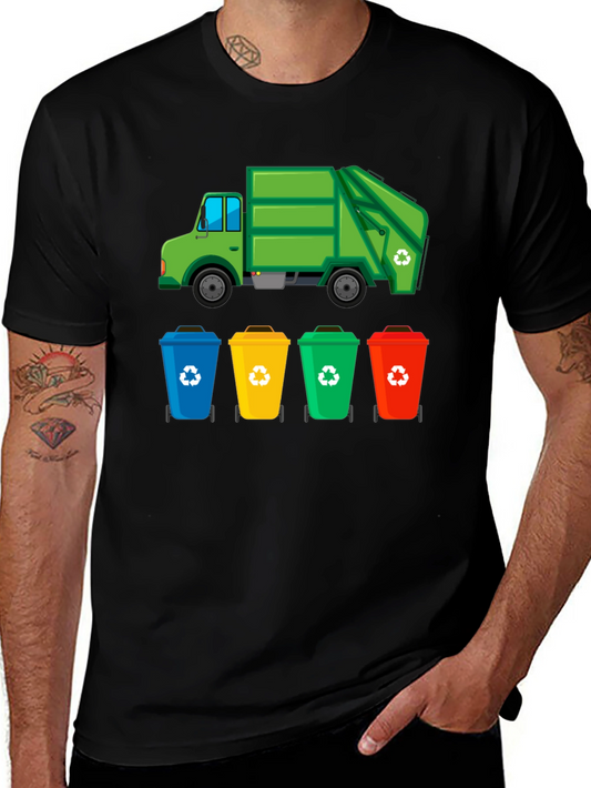 Recycle Truck & Bins Graphic T-Shirt - Eco-Friendly Design