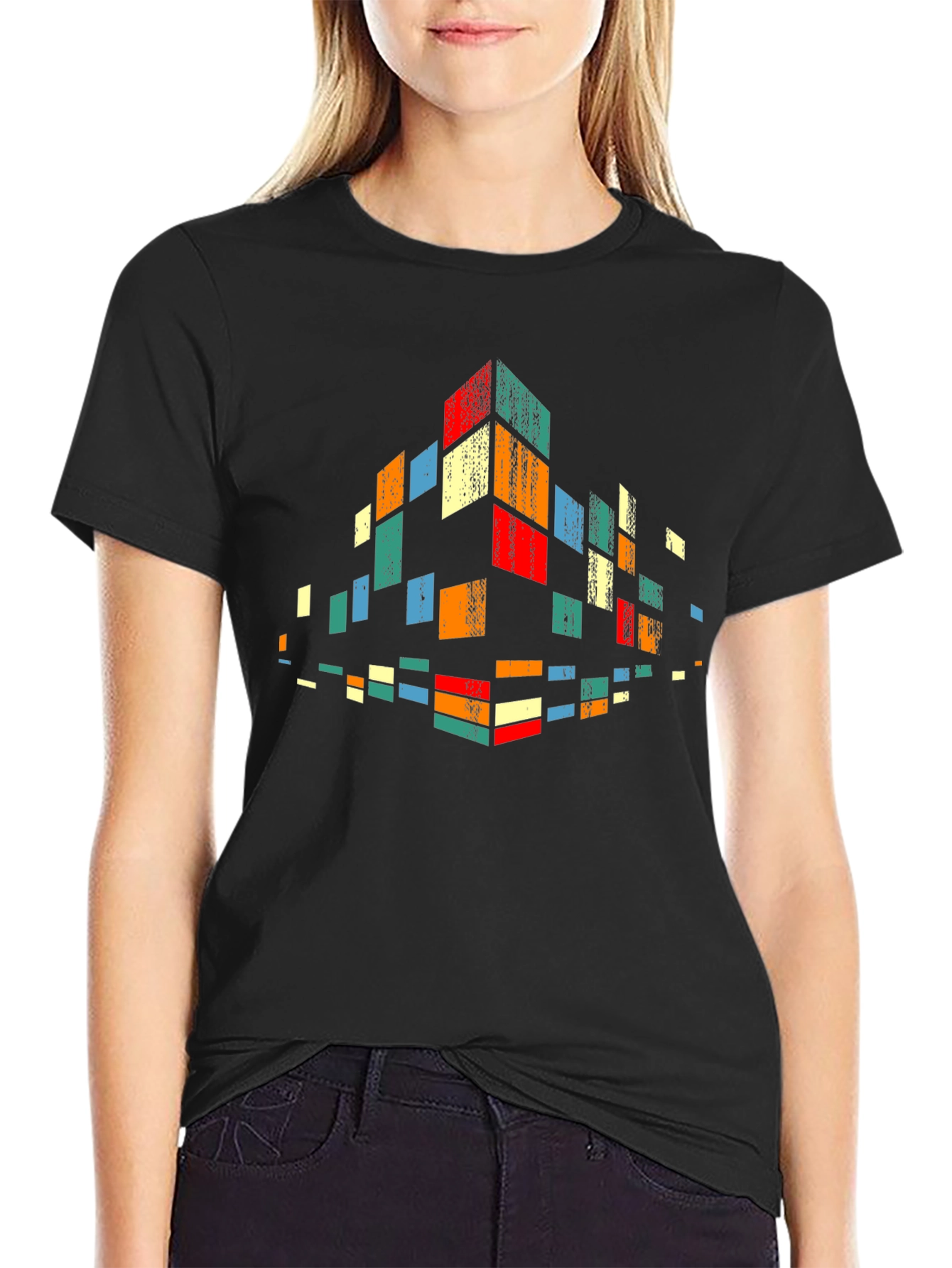 Retro Pixel Block Graphic Tee - Black