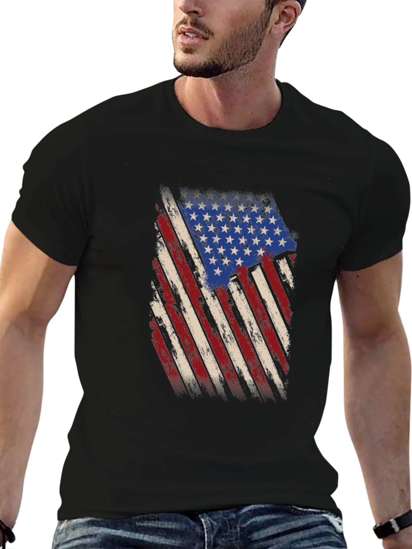 American Flag Graphic Print Mens T-Shirt