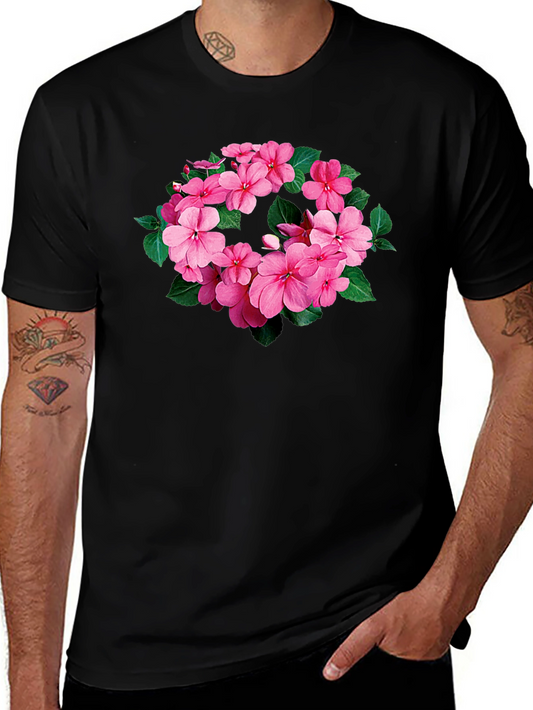 Floral Wreath Tee - Stylish Black T-Shirt