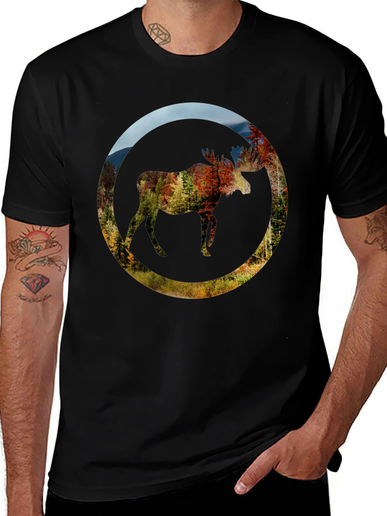 Nature Moose Graphic Black T-Shirt