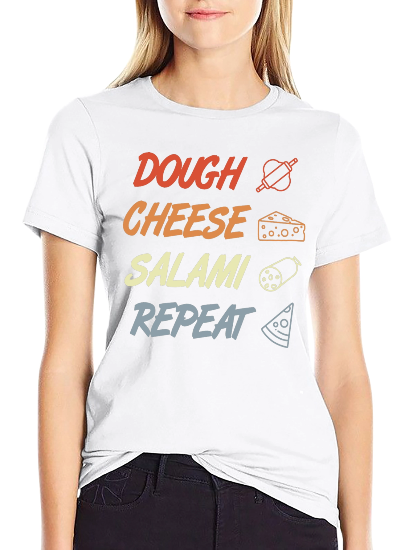 Dough Cheese Salami Repeat Graphic T-Shirt