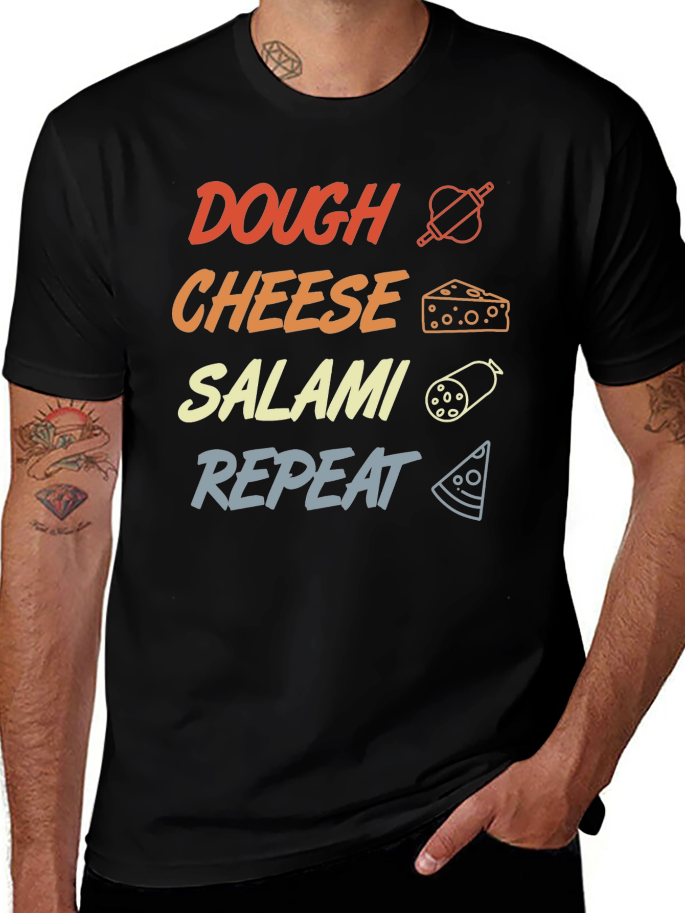 Dough Cheese Salami Repeat Graphic T-Shirt