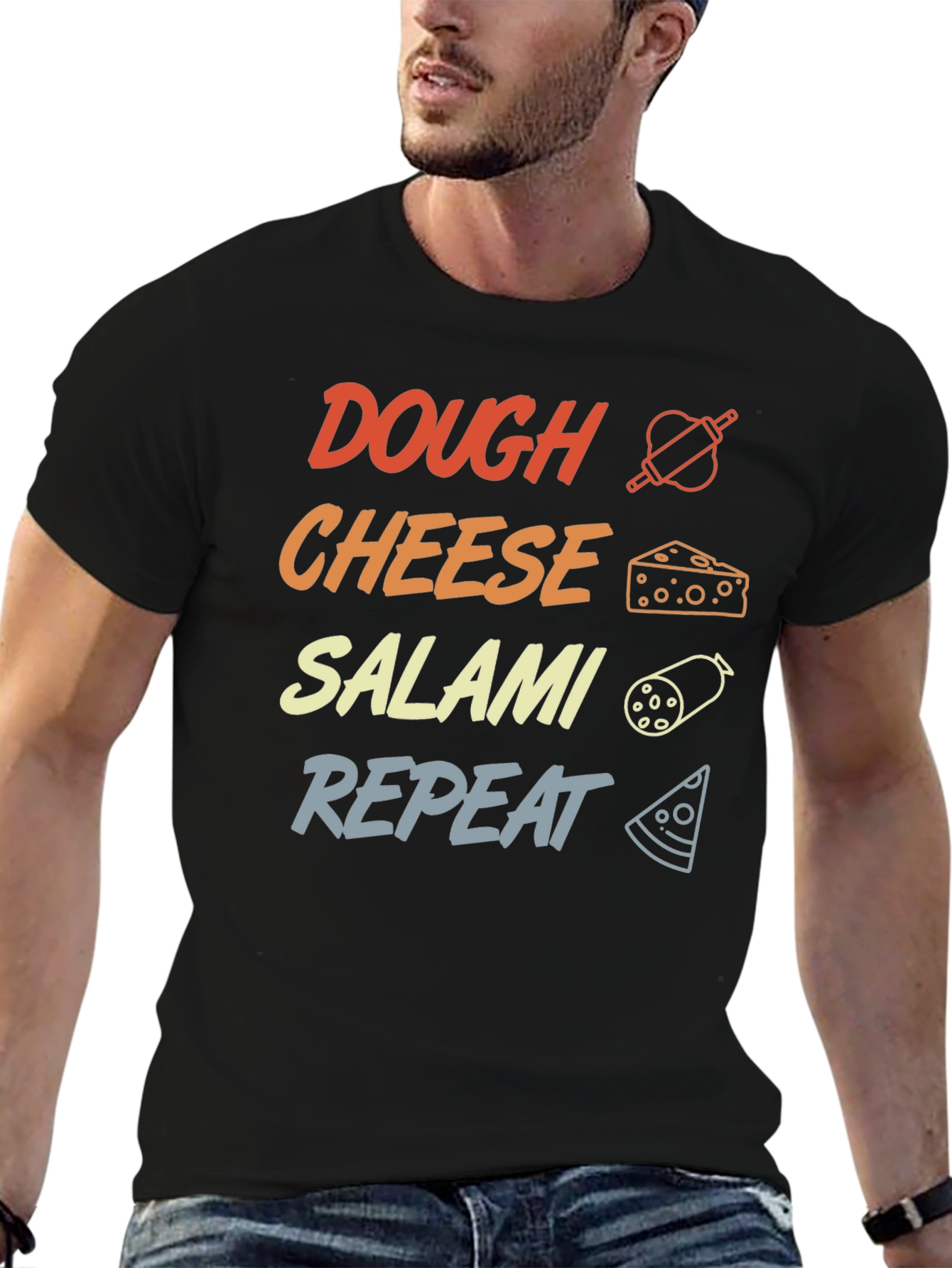 Dough Cheese Salami Repeat Graphic T-Shirt