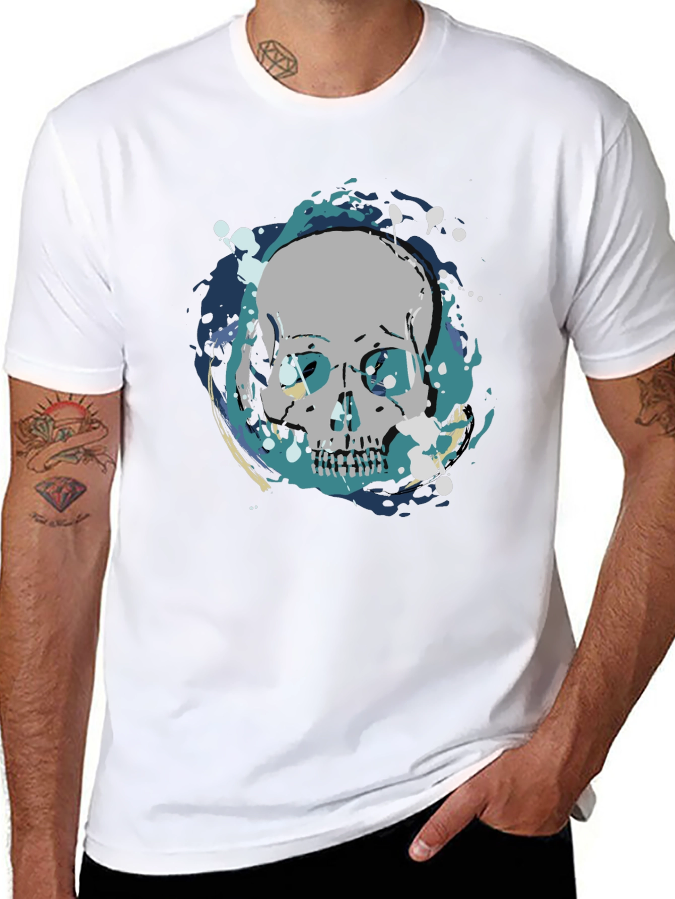 Skull Graphic Print Tee - Mens Black Cotton T-Shirt
