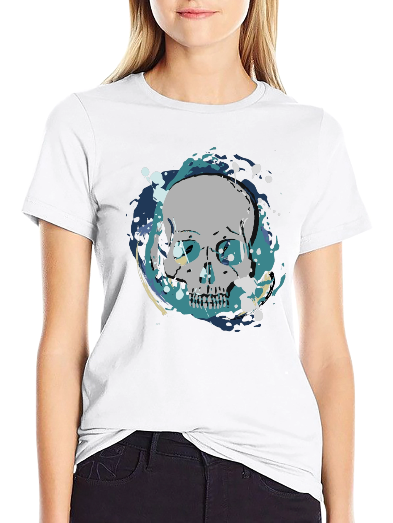 Skull Graphic Print Tee - Mens Black Cotton T-Shirt