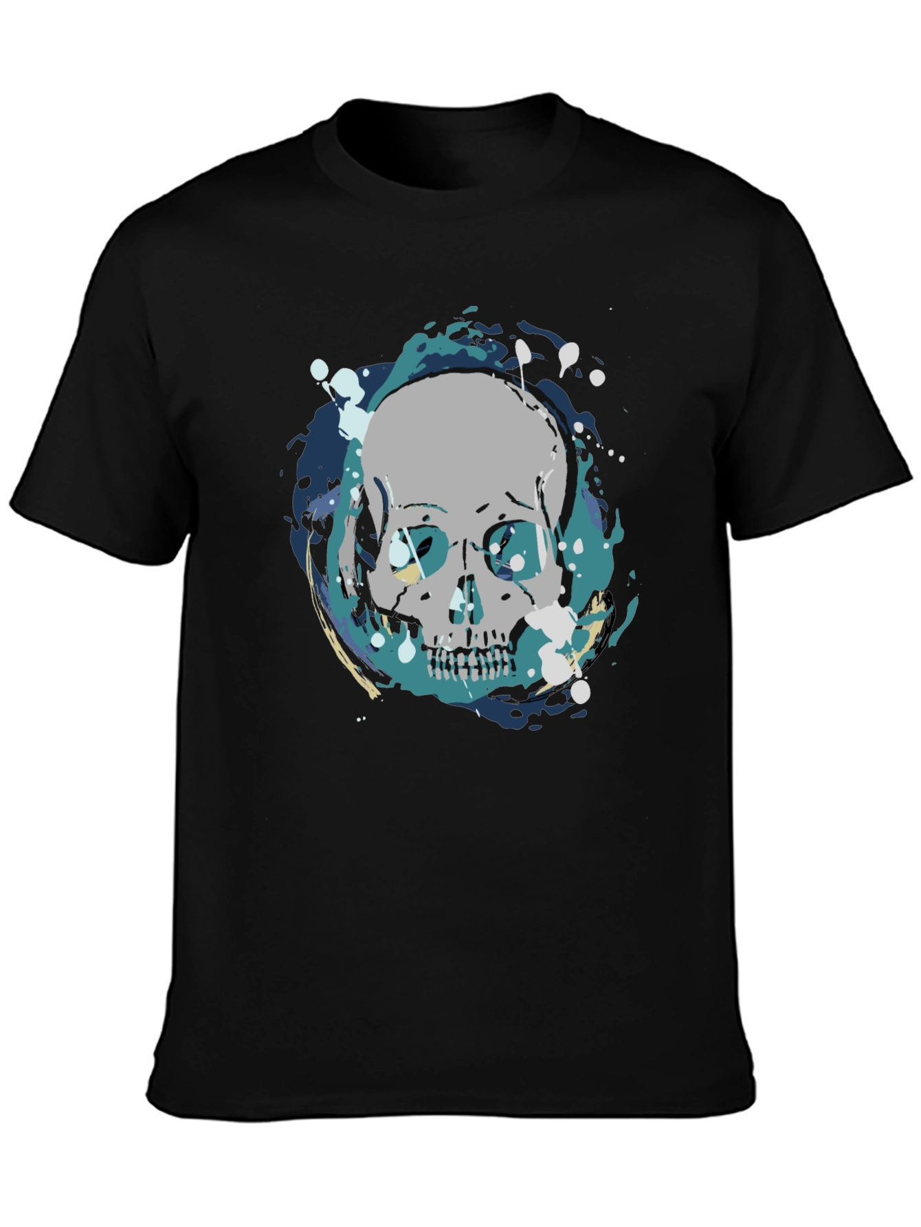 Skull Graphic Print Tee - Mens Black Cotton T-Shirt