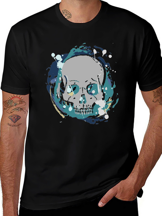 Skull Graphic Print Tee - Mens Black Cotton T-Shirt