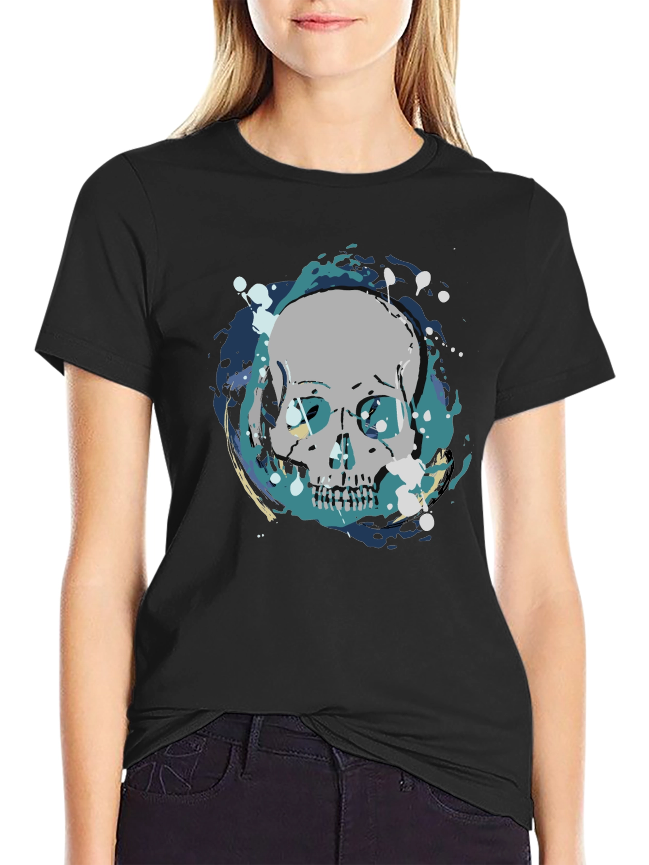 Skull Graphic Print Tee - Mens Black Cotton T-Shirt
