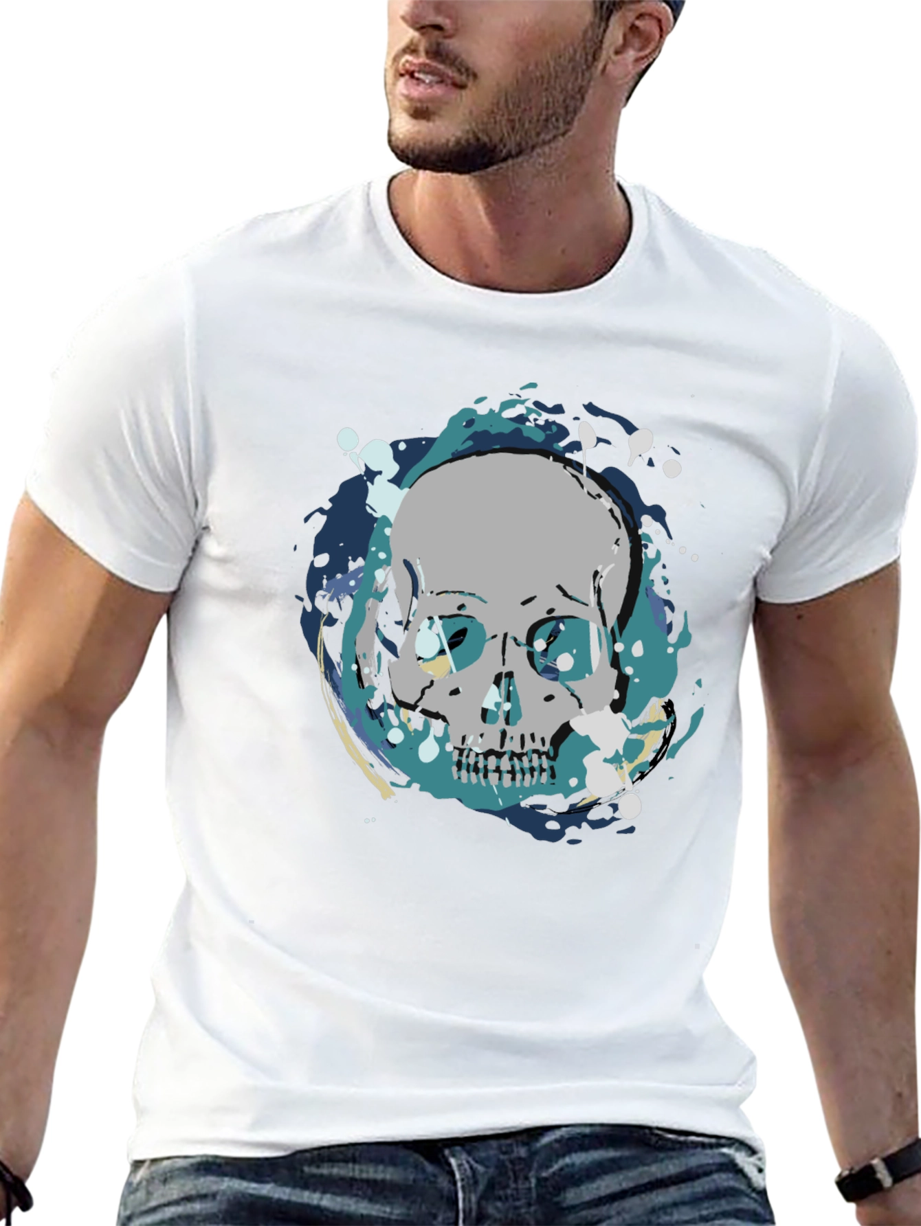 Skull Graphic Print Tee - Mens Black Cotton T-Shirt
