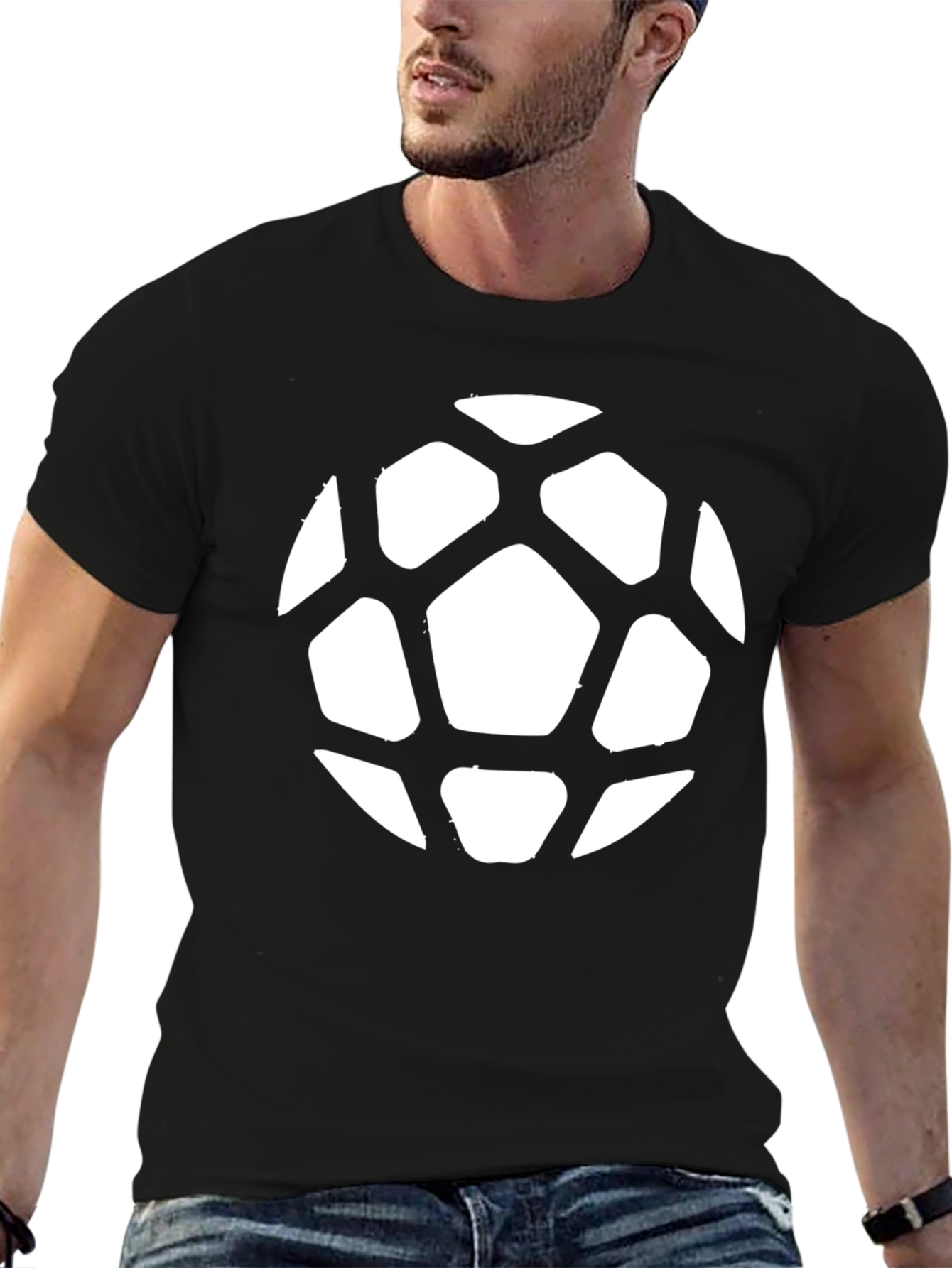 Soccer Ball Graphic Tee - Black Cotton Casual Shirt