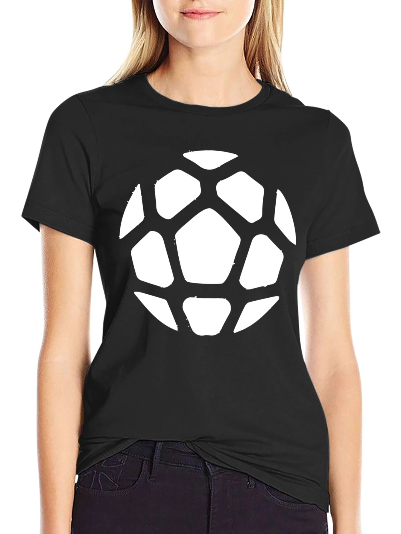 Soccer Ball Graphic Tee - Black Cotton Casual Shirt