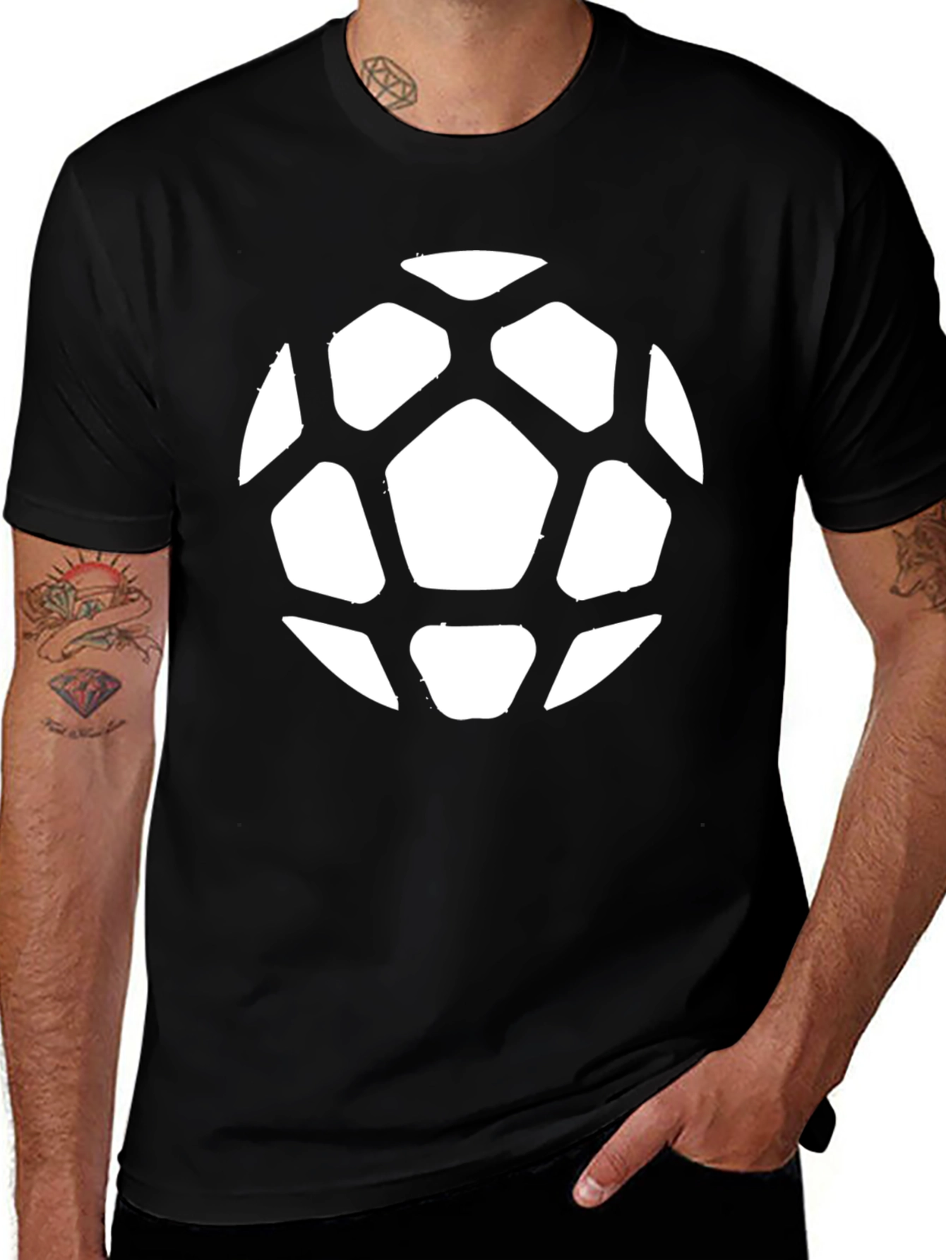 Soccer Ball Graphic Tee - Black Cotton Casual Shirt