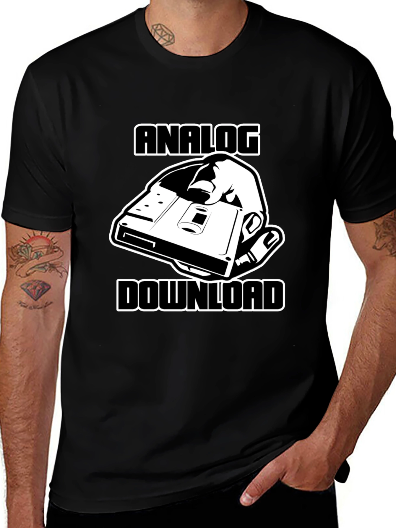 Analog Download Black T-Shirt - Retro Media Style