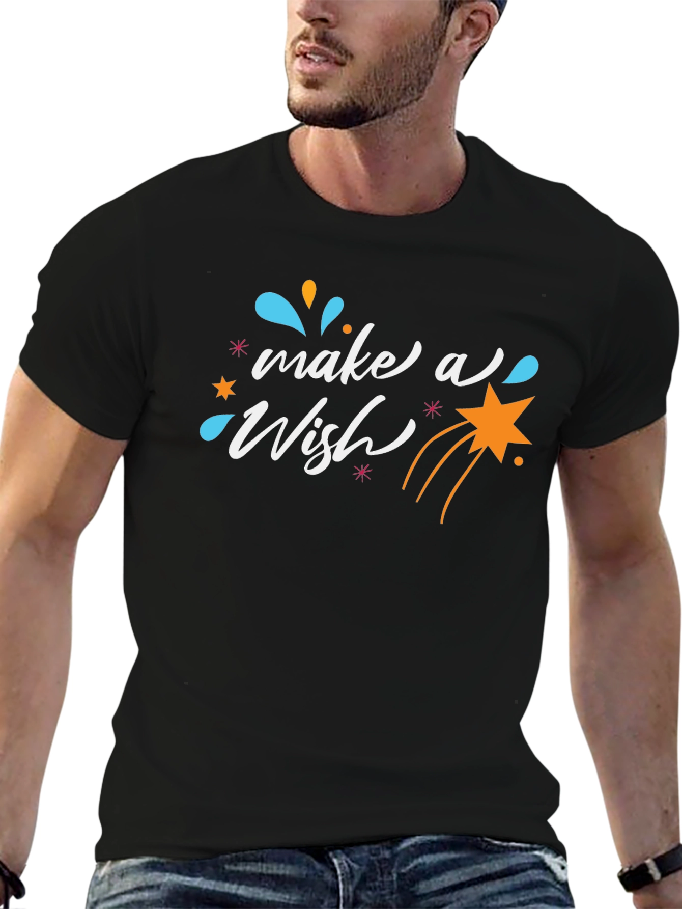 Make a Wish Graphic Tee - Black Casual T-Shirt