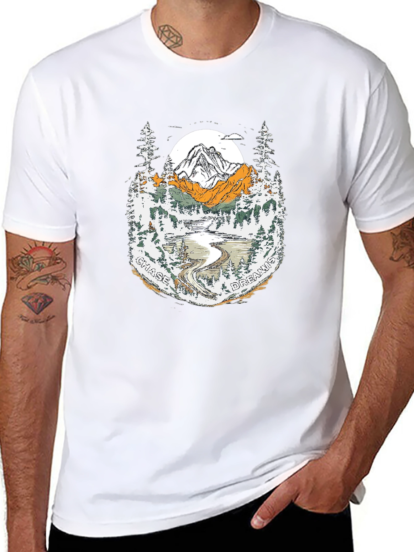 Chase Dreams Mountain Scene Graphic Tee