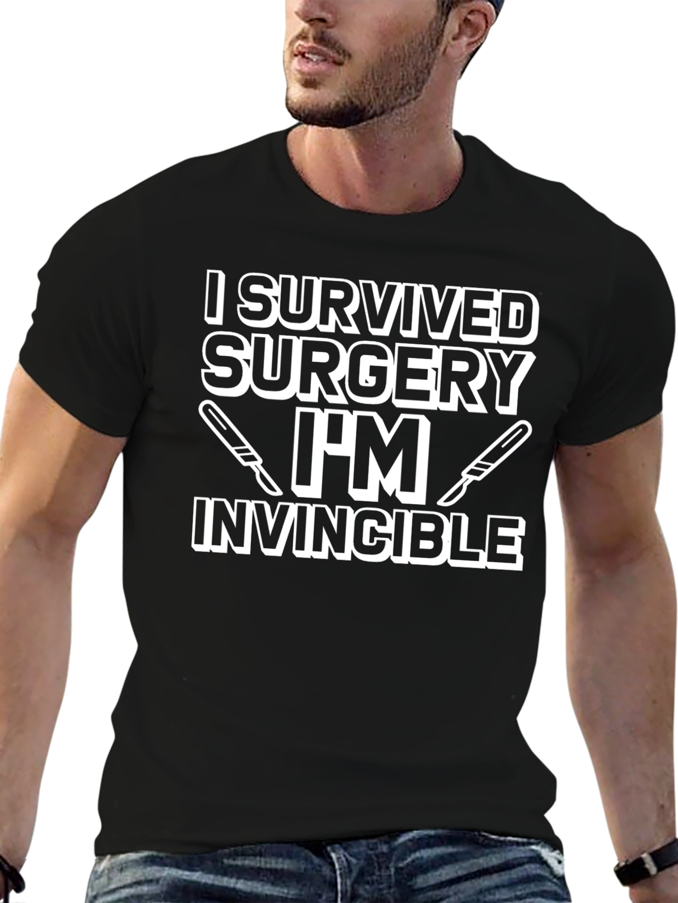 Surgery Survivor Invincible Graphic Tee - Black Cotton