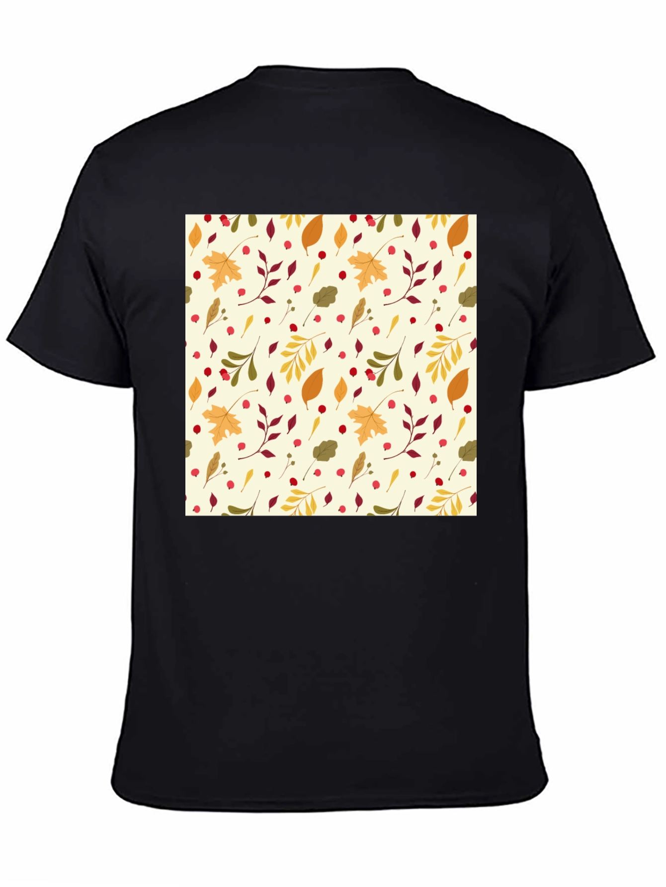 Autumn Leaves Pattern Black T-Shirt