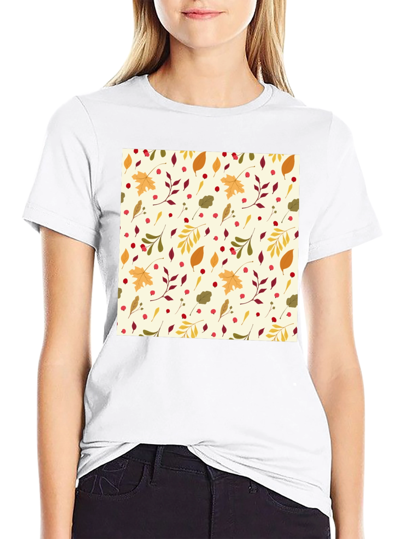 Autumn Leaves Pattern Black T-Shirt
