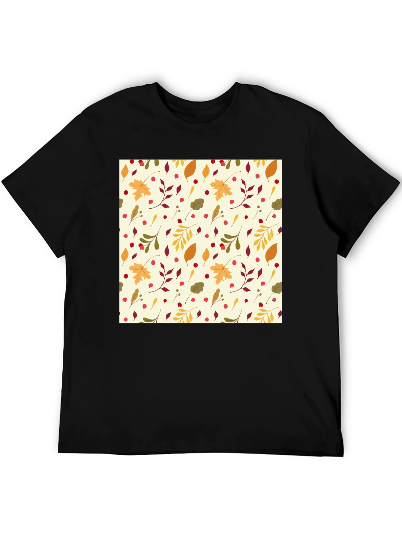 Autumn Leaves Pattern Black T-Shirt