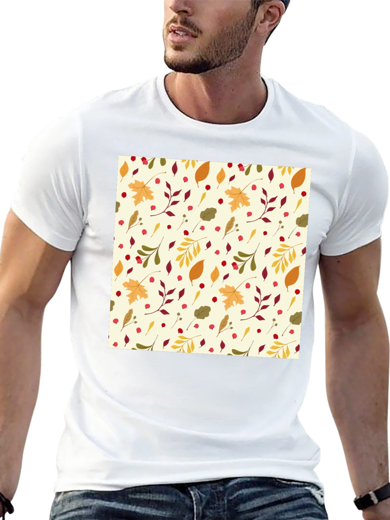 Autumn Leaves Pattern Black T-Shirt