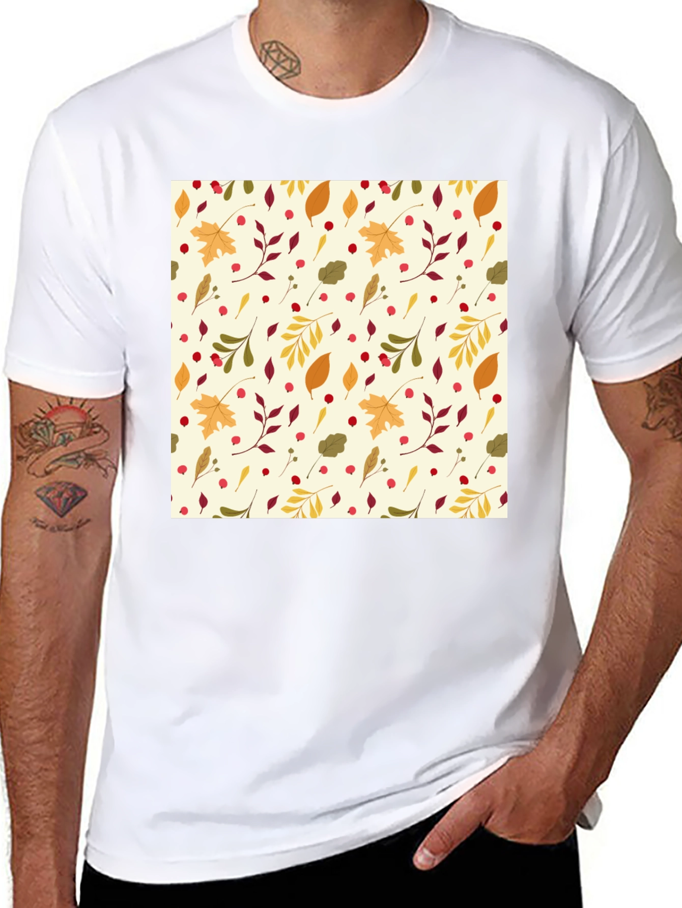 Autumn Leaves Pattern Black T-Shirt