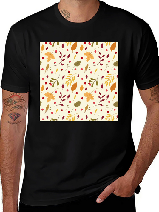Autumn Leaves Pattern Black T-Shirt