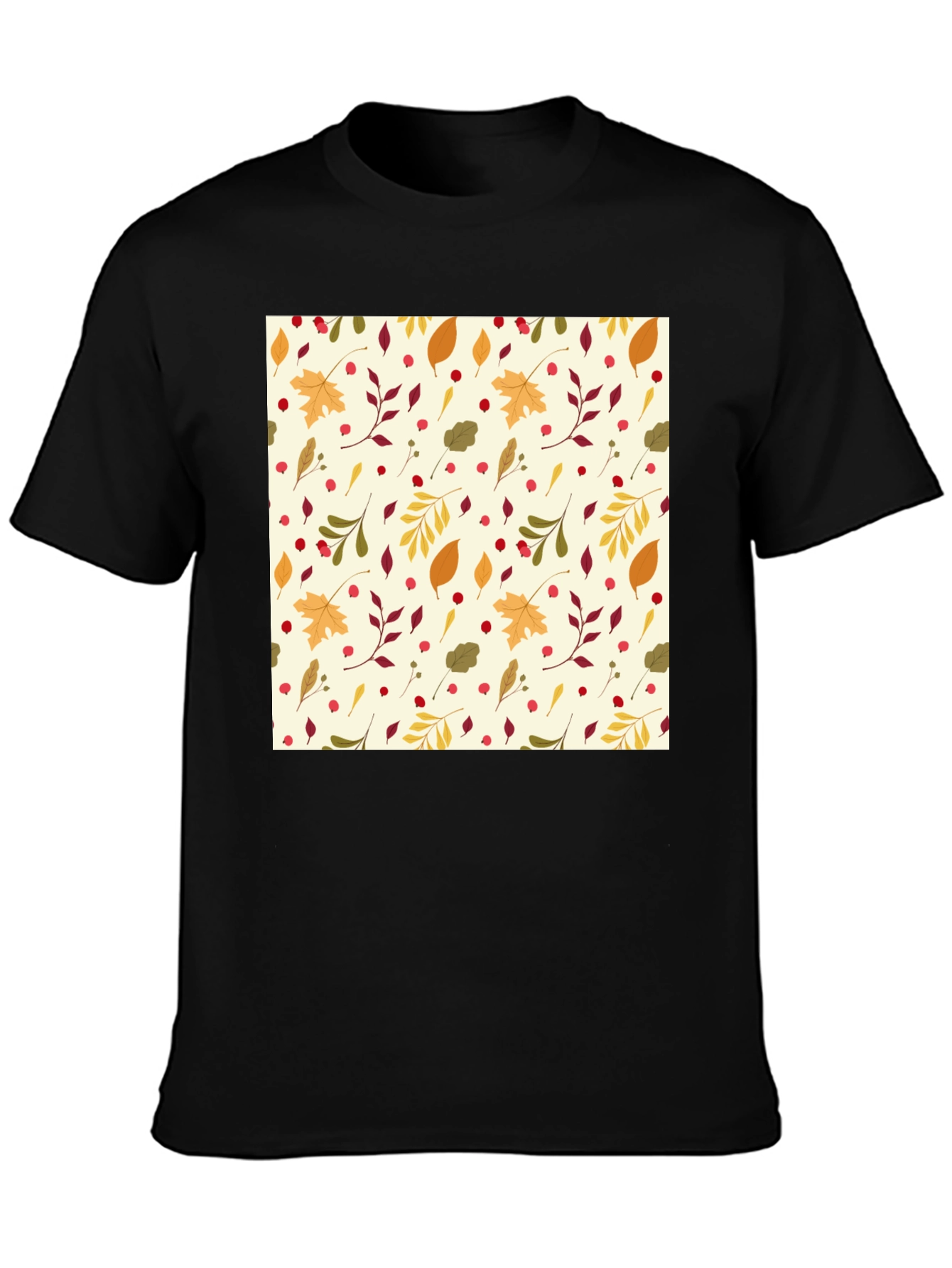 Autumn Leaves Pattern Black T-Shirt
