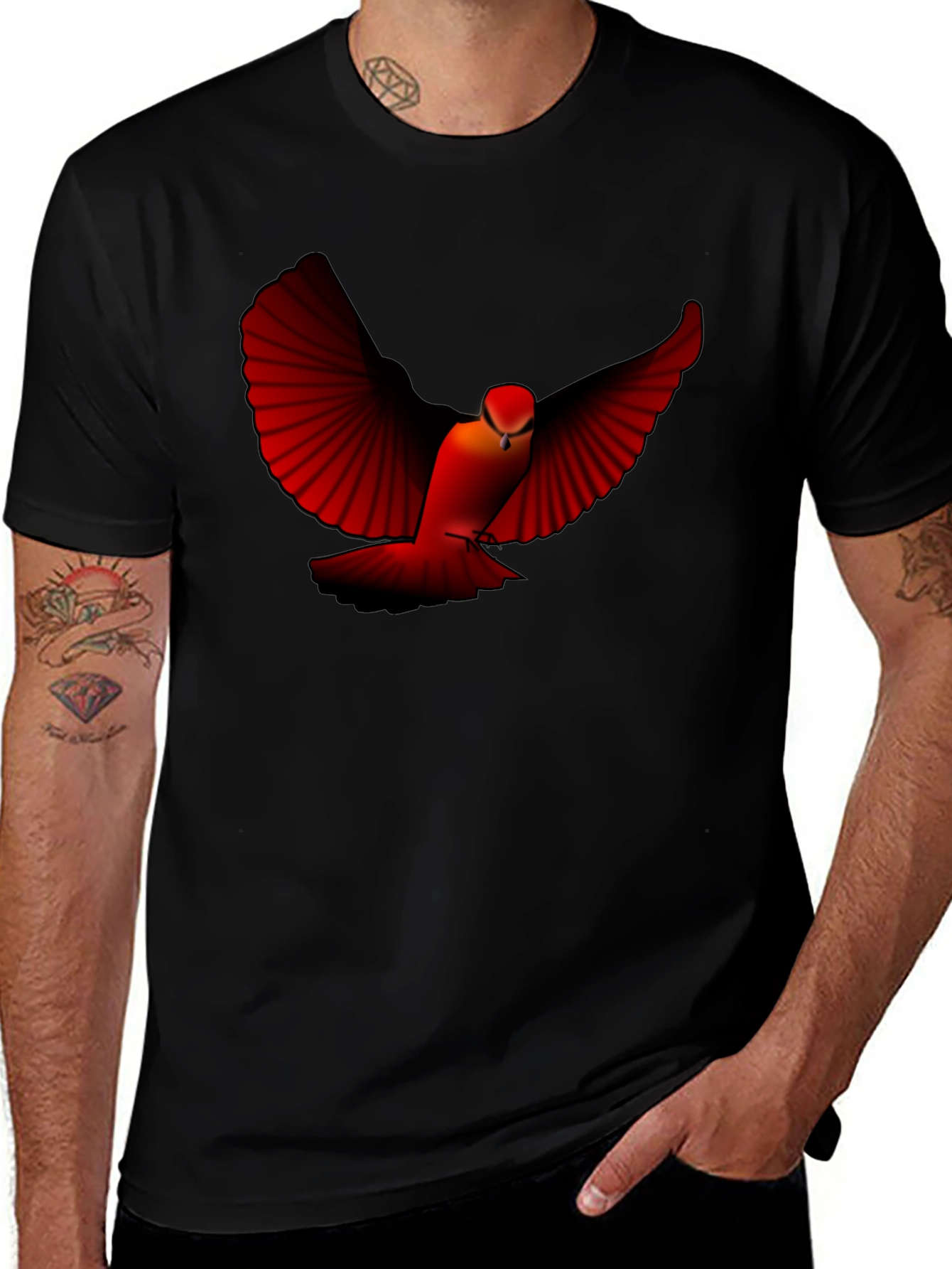 Red Bird Graphic Tee - Black Cotton Blend