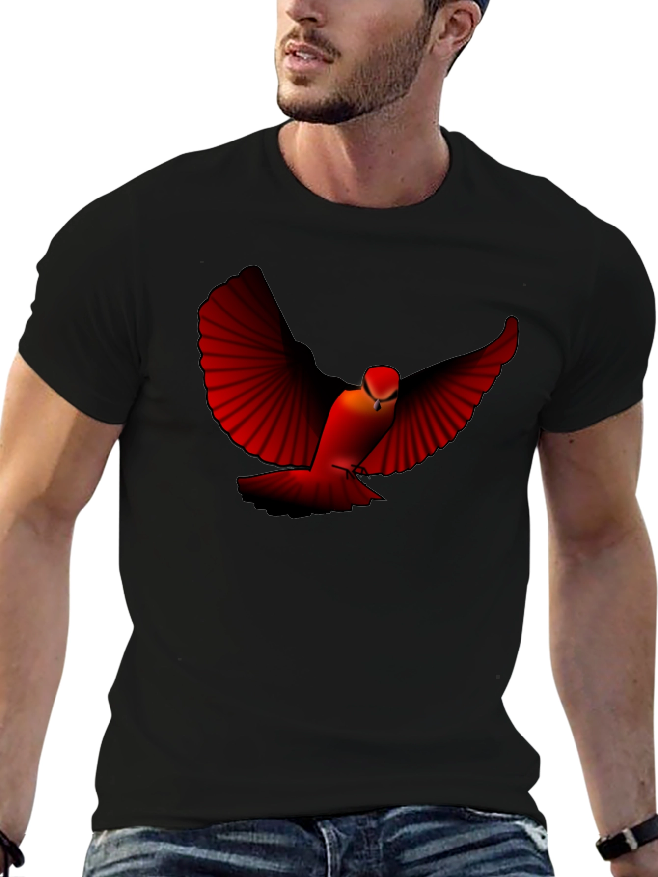 Red Bird Graphic Tee - Black Cotton Blend