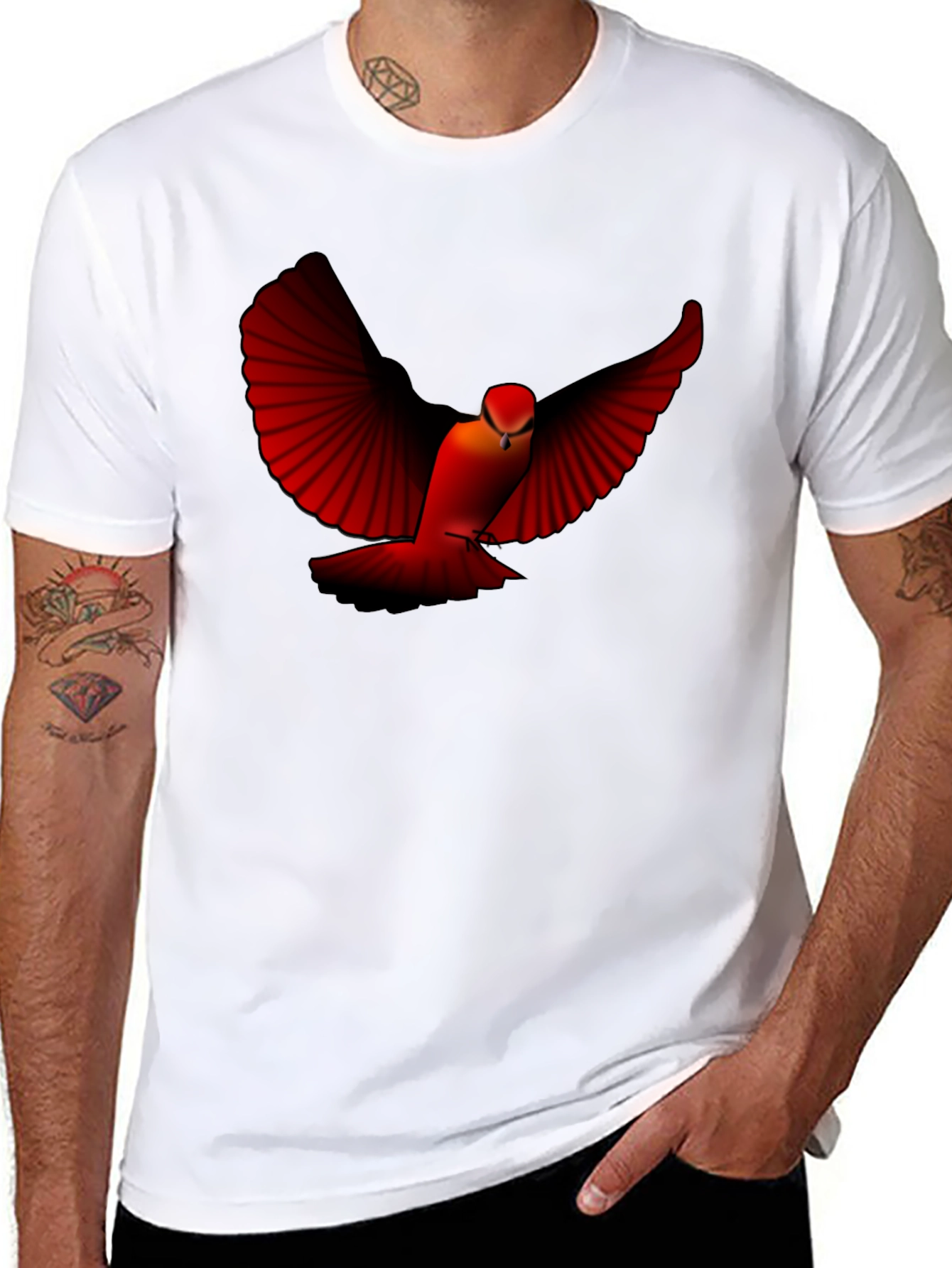 Red Bird Graphic Tee - Black Cotton Blend