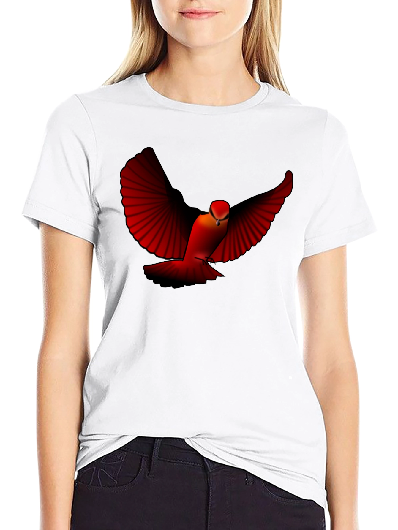 Red Bird Graphic Tee - Black Cotton Blend
