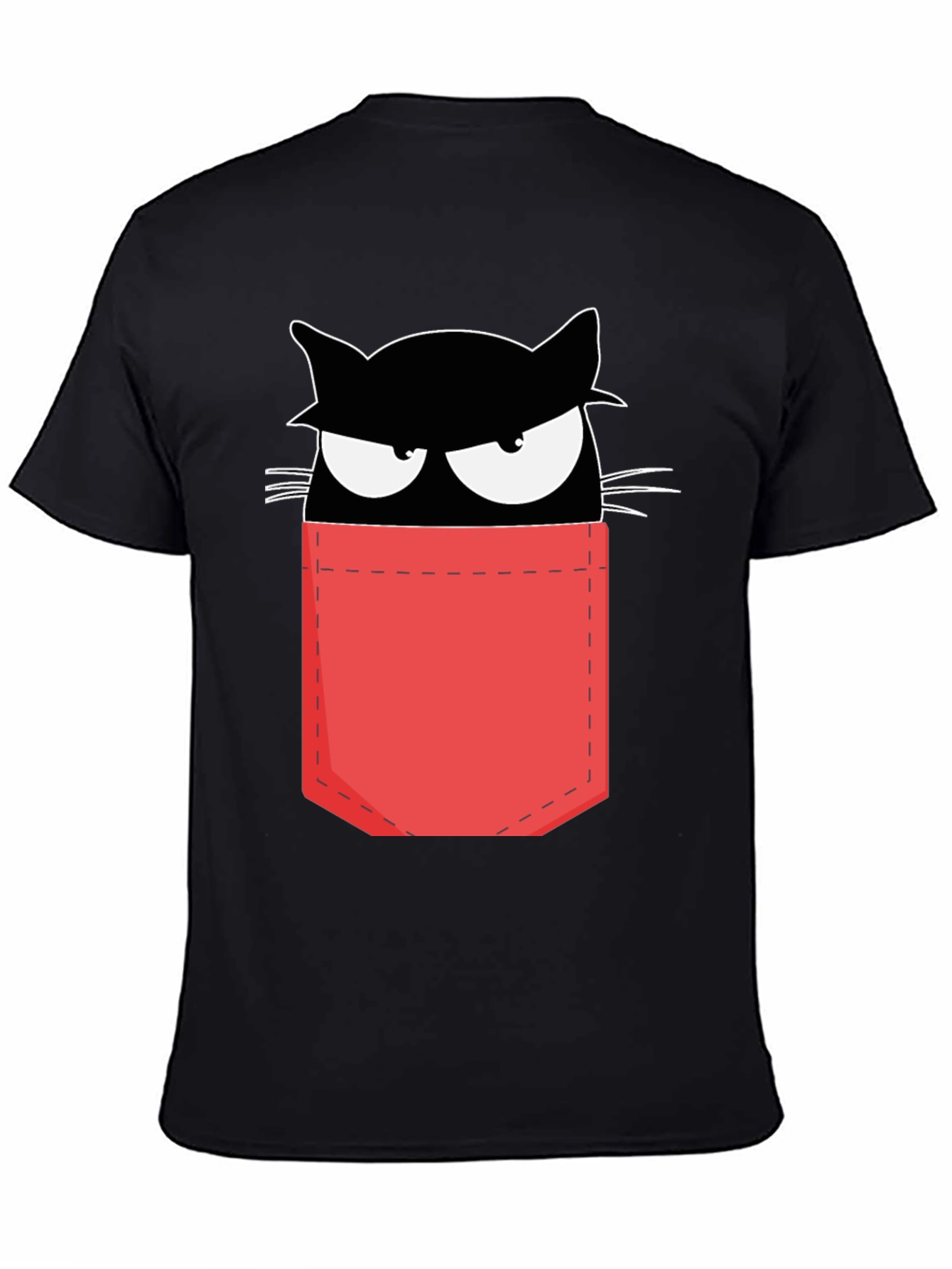 Cat in Pocket T-Shirt - Black